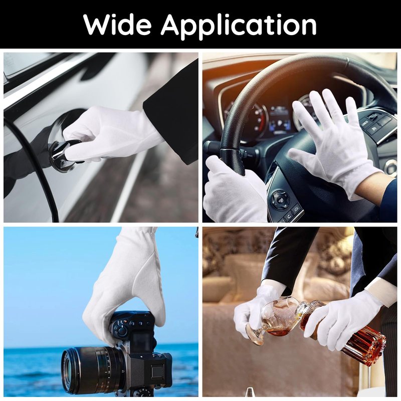 Segbeauty 24 Counts Hand Care Moisturizing Gloves with Elastic Band, Thick White Cotton Gloves for Women Men Dry Hands, 12 Pairs Lotion Sleeping Gloves Overnight, Stretchable Work Glove Liners Medium