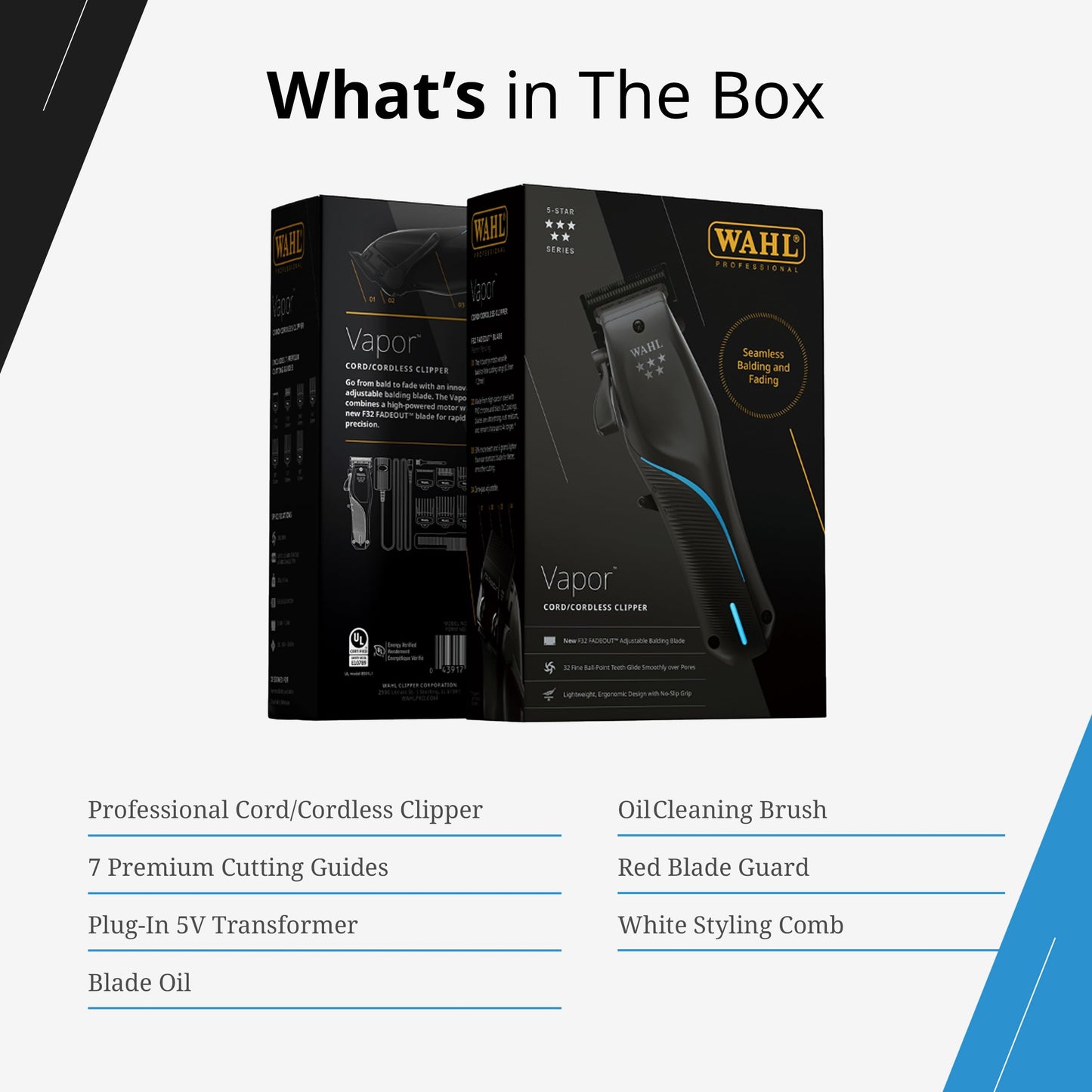 Wahl Professional 5-Star Vapor Clipper with F32 Fadeout Adjustable Balding Blade, Adaptable Speed Control, Cord/Cordless