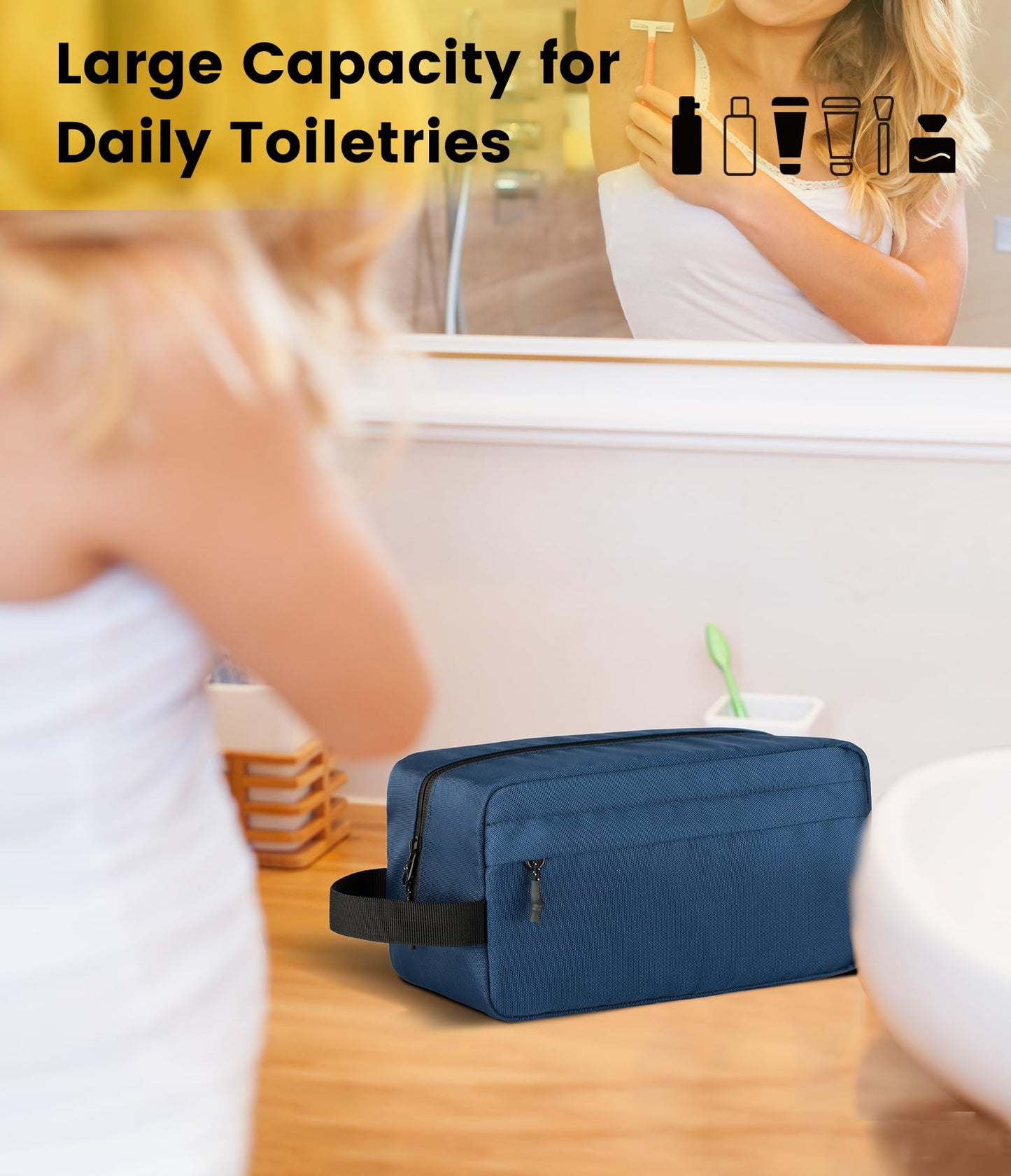 Vorspack Travel Toiletry Bag for Men - Hanging Toiletries Bag Water Resistant Travel Bag for Toiletries Accessories - Navy Blue