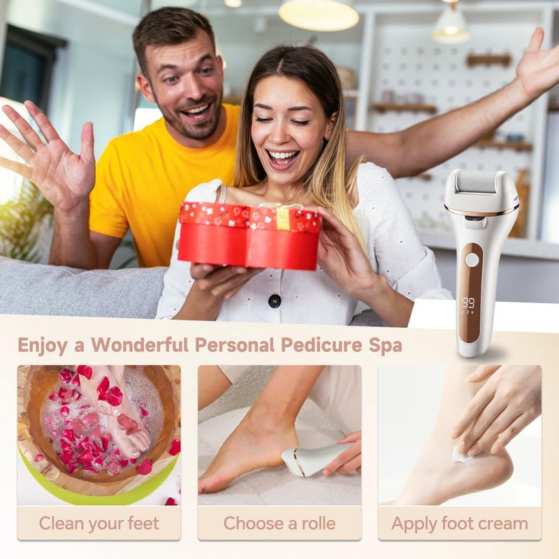 Electric Foot Callus Remover Rechargeable Pedicure Kit with 3 Roller Heads 2 Speed IPX6 Waterproof Foot File Pedicure Tools Professional Foot Care for Dead Cracked Dry Skin White