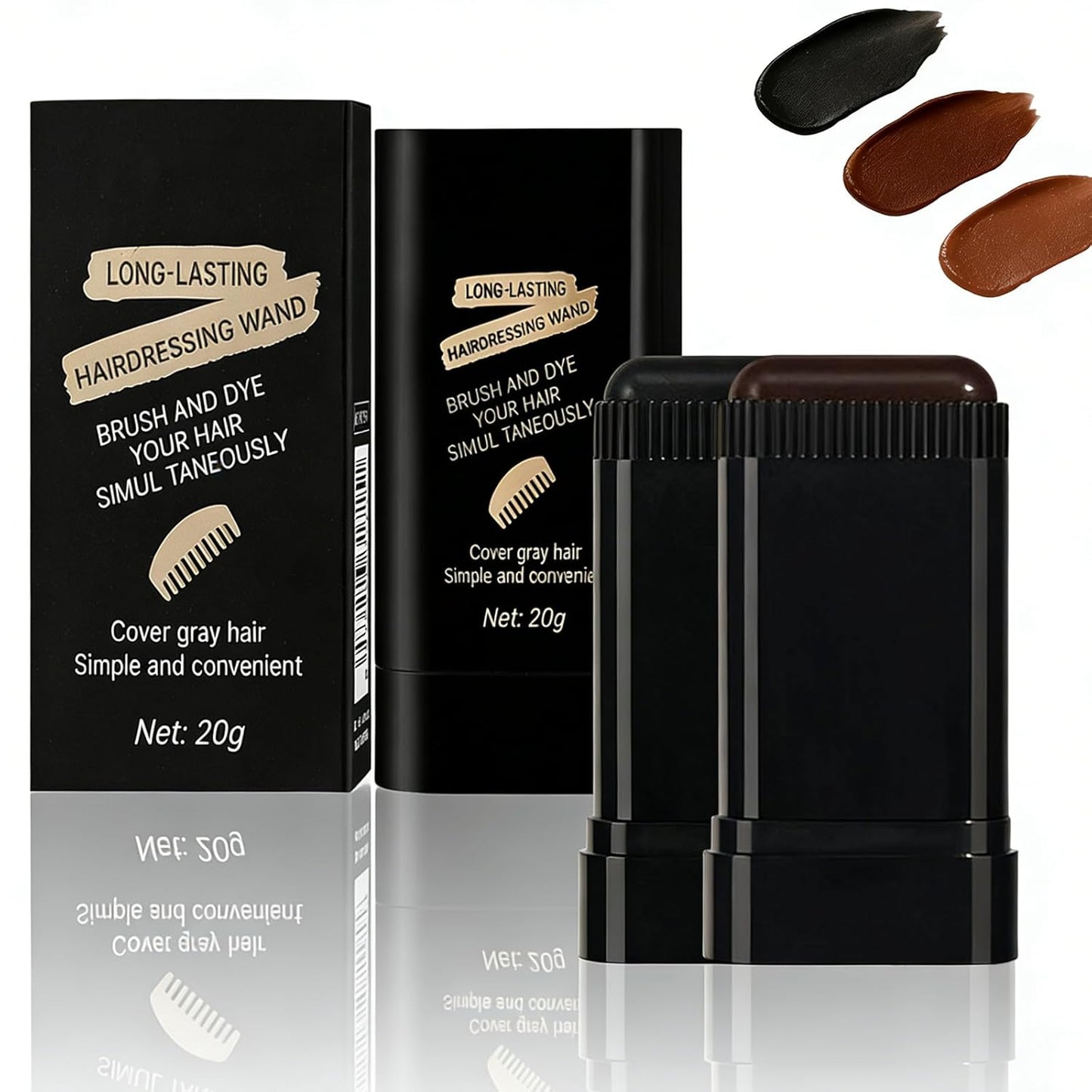Hair Dye Concealer Stick - Waterproof & Sweatproof Gray Hair Cover Up | Portable Temporary Color with Brush (Brownish Black)
