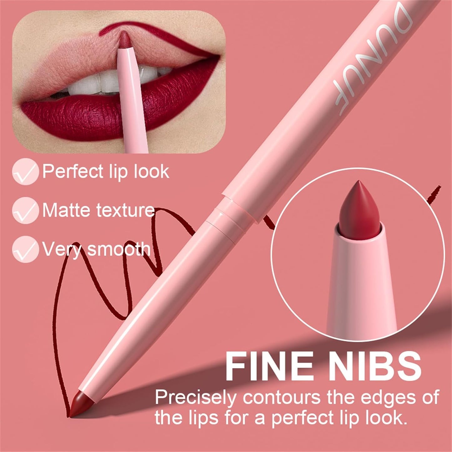 Retractable Lip Liner Pencils Set - 6 Rich Pigmented Shades | Waterproof & Long-Lasting Matte Finish