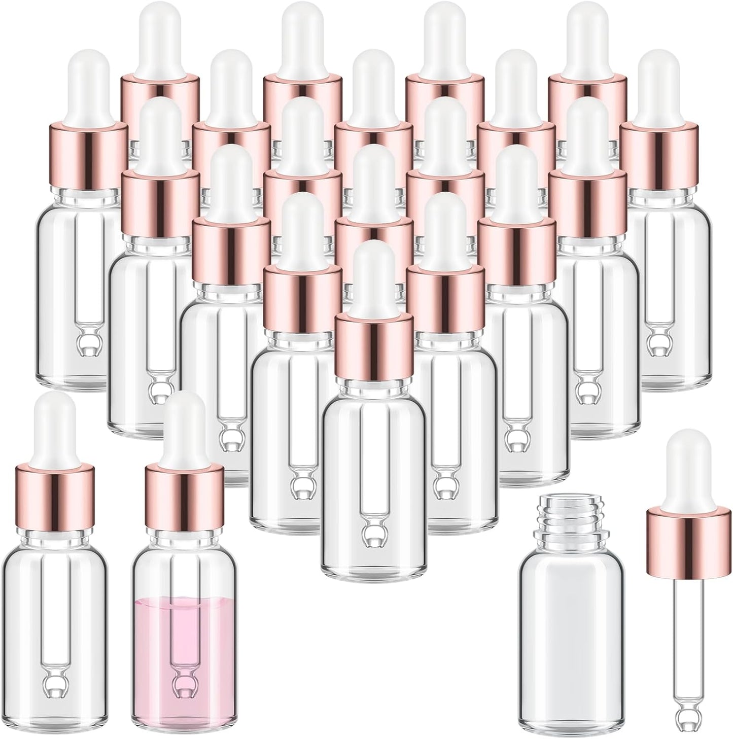 Mini Glass Oil Dropper Bottles - 100 Pcs 1 ml Clear Essential Sample Containers | Travel-Friendly Perfume Vials with Caps