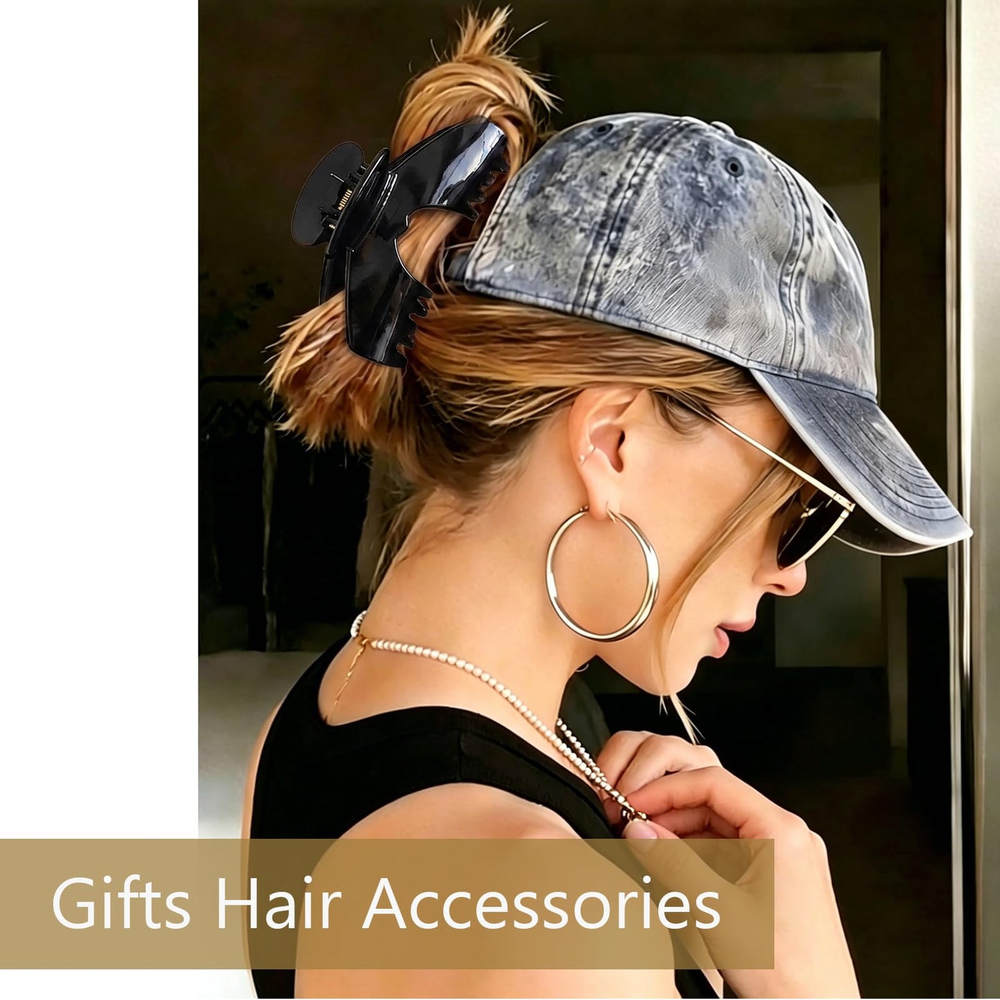 3 Pcs Large Trucker Hair Claw Clip for Hat, Baseball Claw Clips for Women, Acetate Tortoise Shell Non-Slip Strong Hold Hat Hair Clips, Claw Clips for Thick Hair Hat Hairstyles, Gifts Hair Accessories