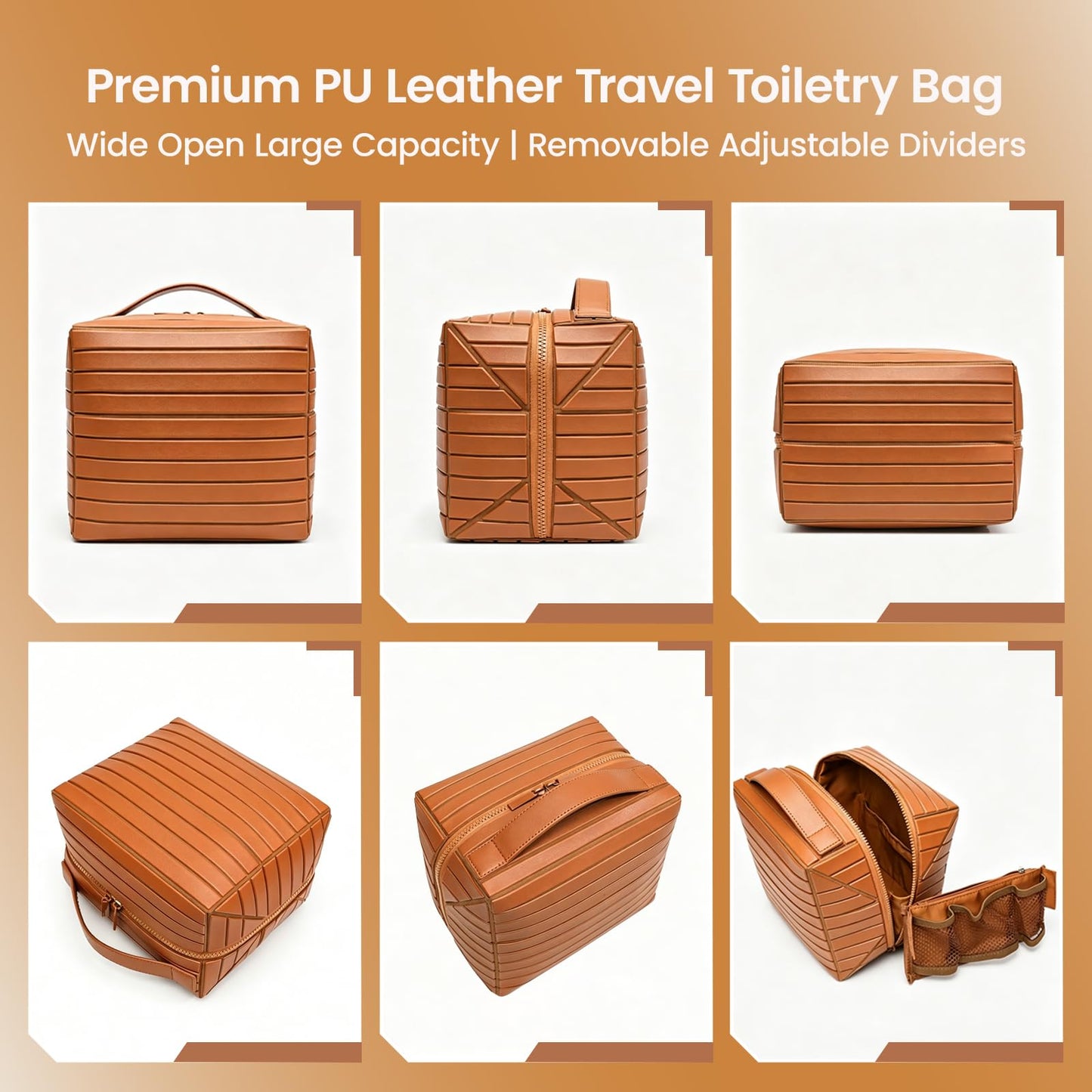 Fold Down Standing Makeup Bag – Large Travel Toiletry Organizer (Brown)