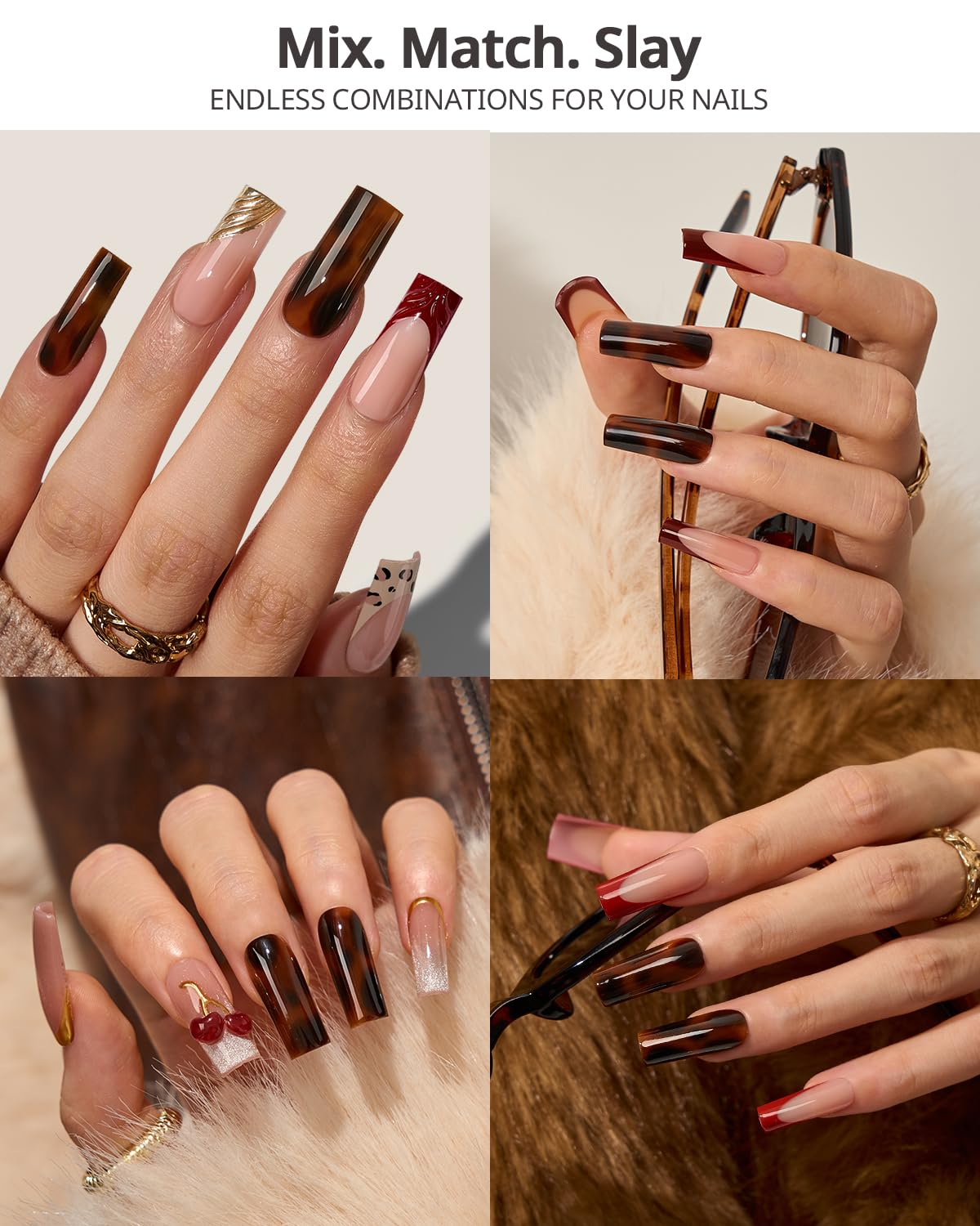 BTArtboxnails SOFTCOATTIPS Press On Nails - Tortoiseshell Long Square Press On Nails, 90Pcs Salon Quality Soak Off Soft Gel Nail Tips in 15 Sizes
