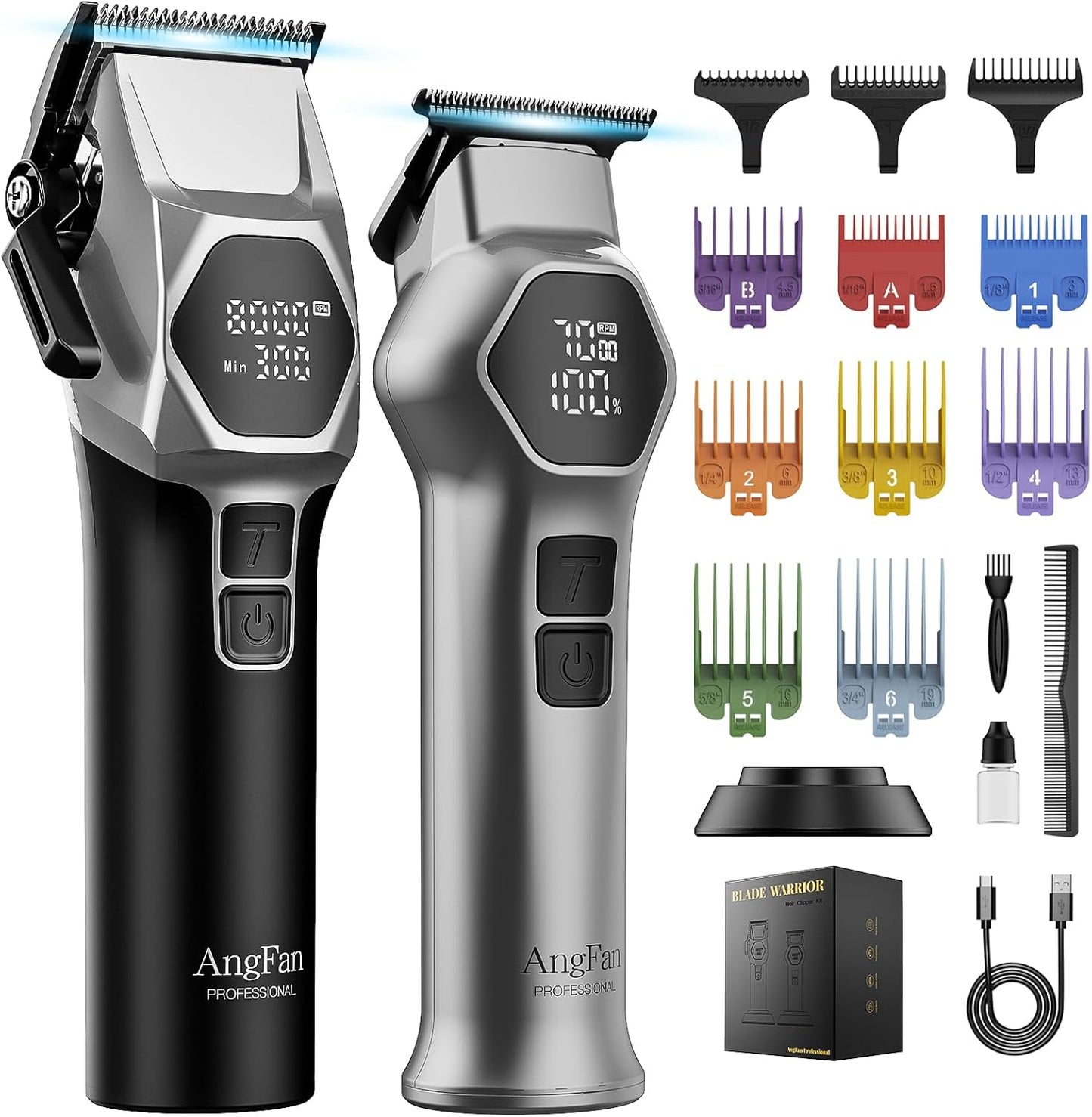 Professional Hair Clippers for Men - 8000RPM Brushless Motor & 440C Steel Blades | Cordless Barber Clippers & Trimmer Set for Fade Designs