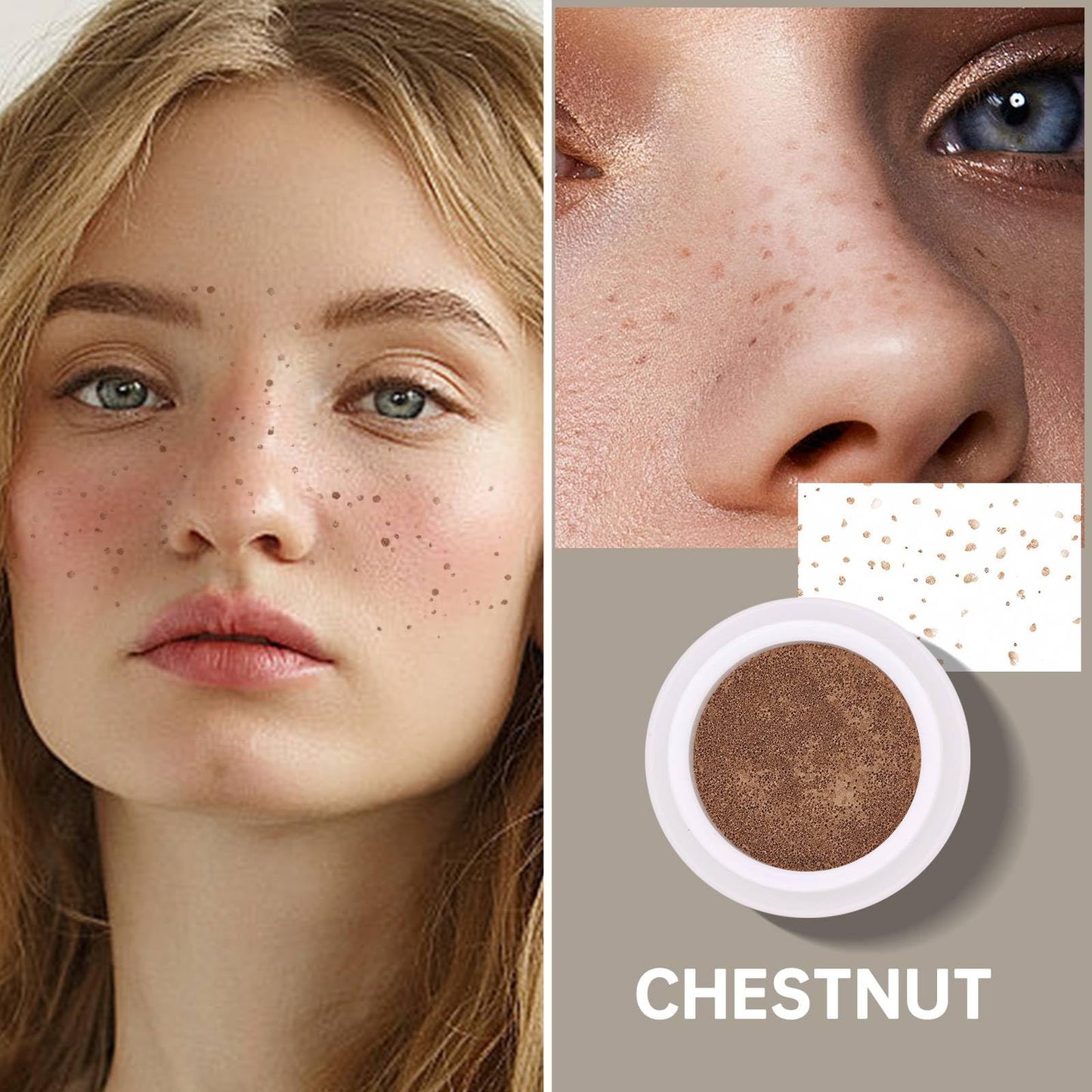 Freckle Stamp Natural Like Freckle Pen Makeup Fake Freckles Cushion Waterproof Long Lasting Quick Dry, Get Sun-kissed Stars Makeup Freckle in One Press, Chestnut, 15g
