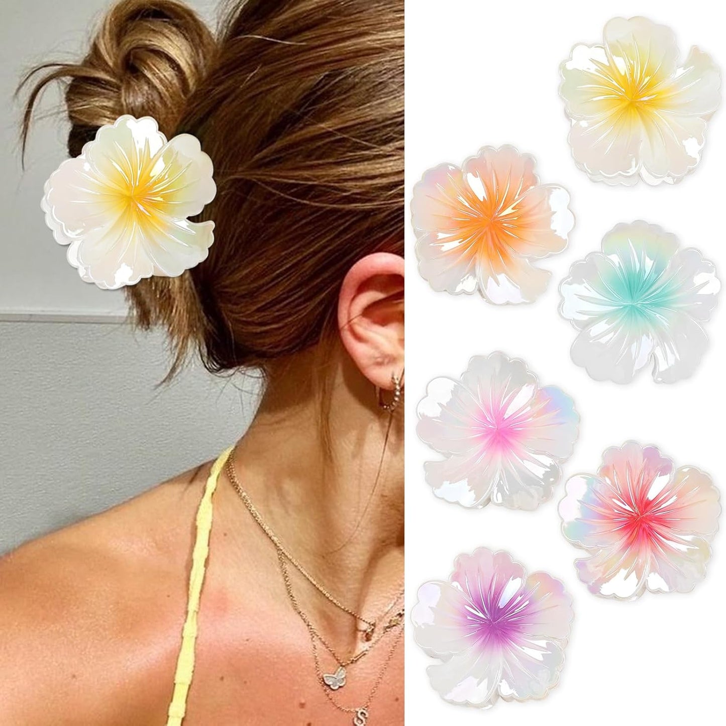 Hawaiian Flower Hair Clips - 6 Pcs Nonslip Plumeria & Daisy Beach Accessories | Strong Hold for Women