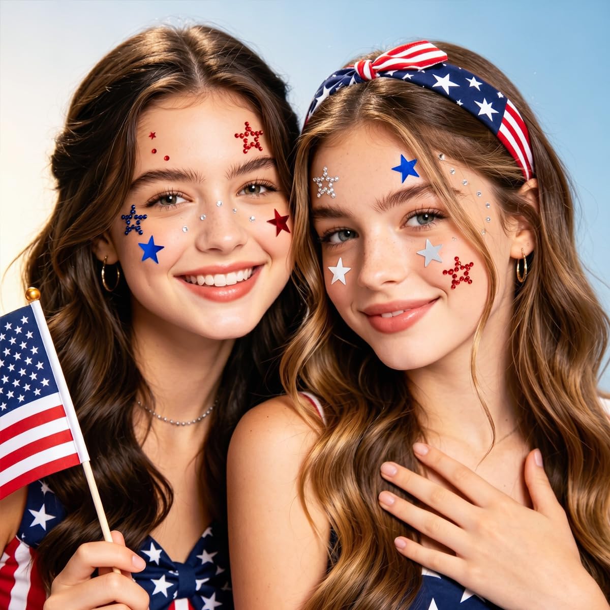 Permcoly 4th of July Rhinestone Stickers, Patriotic Self Adhesive Star Face Gem Stickers for Independence Day Decorations, Face Body Jewels for Women Kids, DIY Crafts Party Supplies Red White Blue