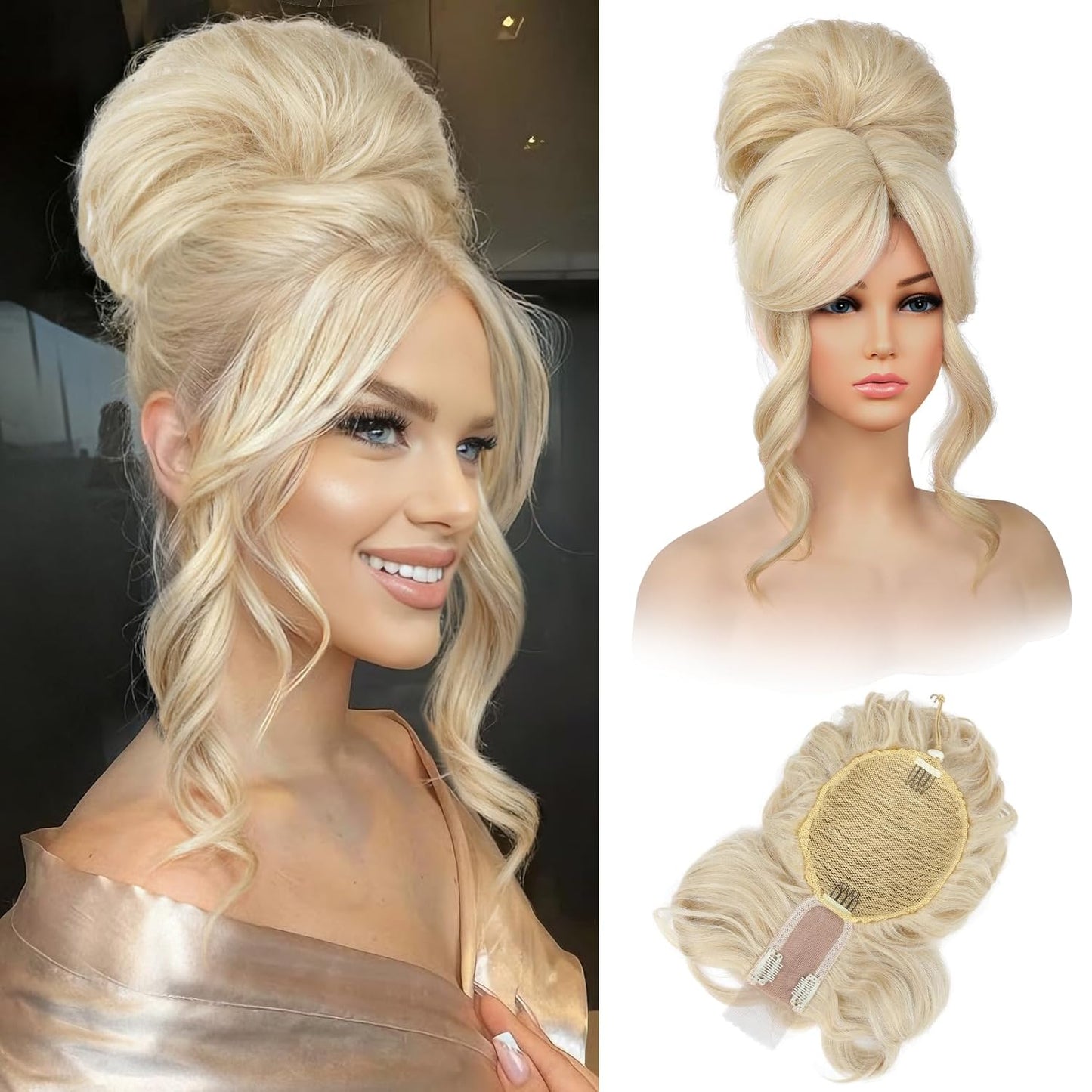 Messy Bun Hair Piece with Bangs - 2-in-1 Drawstring Ponytail Extension & Updo Wig | Natural-Looking Black Hair Topper