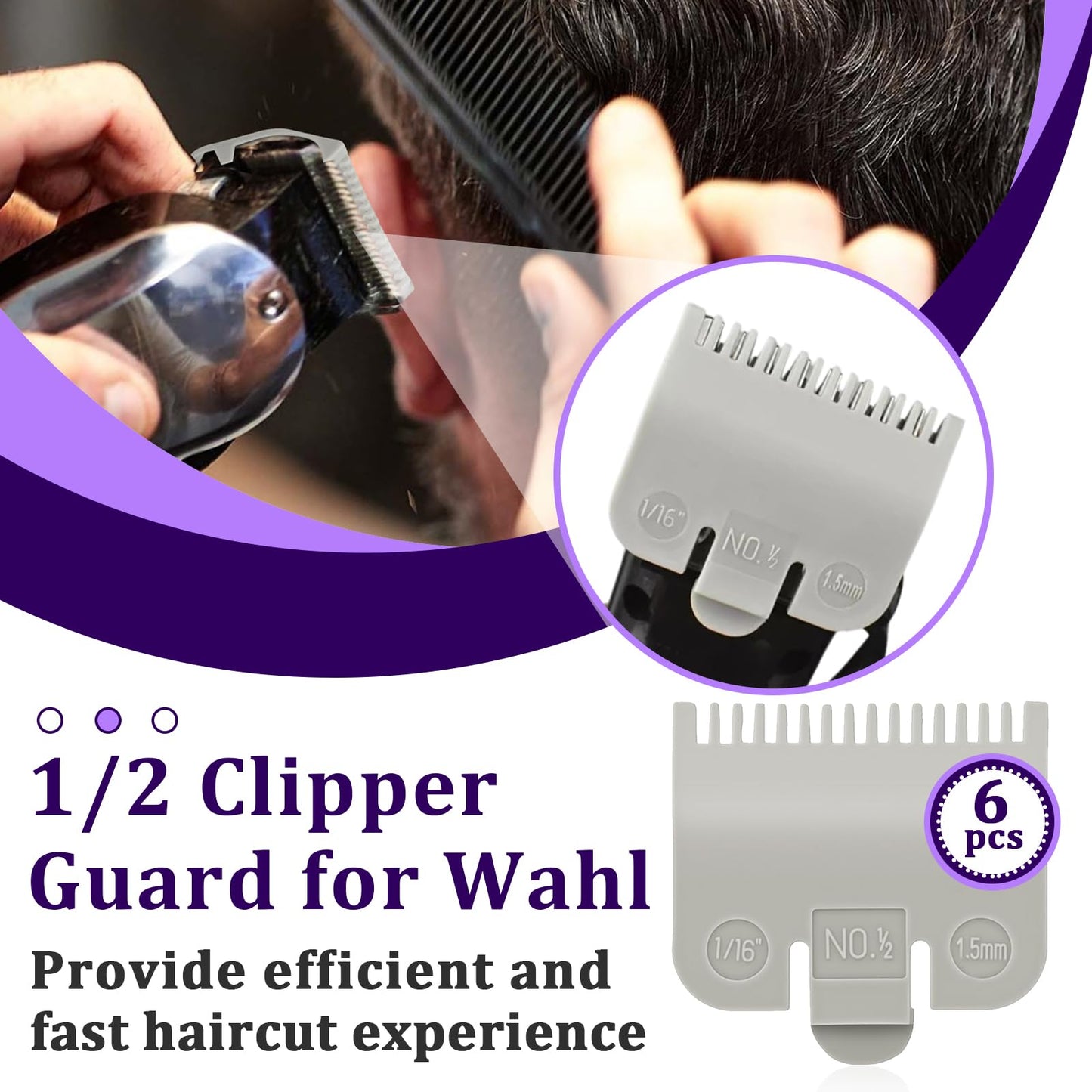 6 PCS Clipper Guards Set for Wahl, 1/2 Clipper Guard #3137-101, Premium Guards Great for Professional Stylists and Barbers - Grey