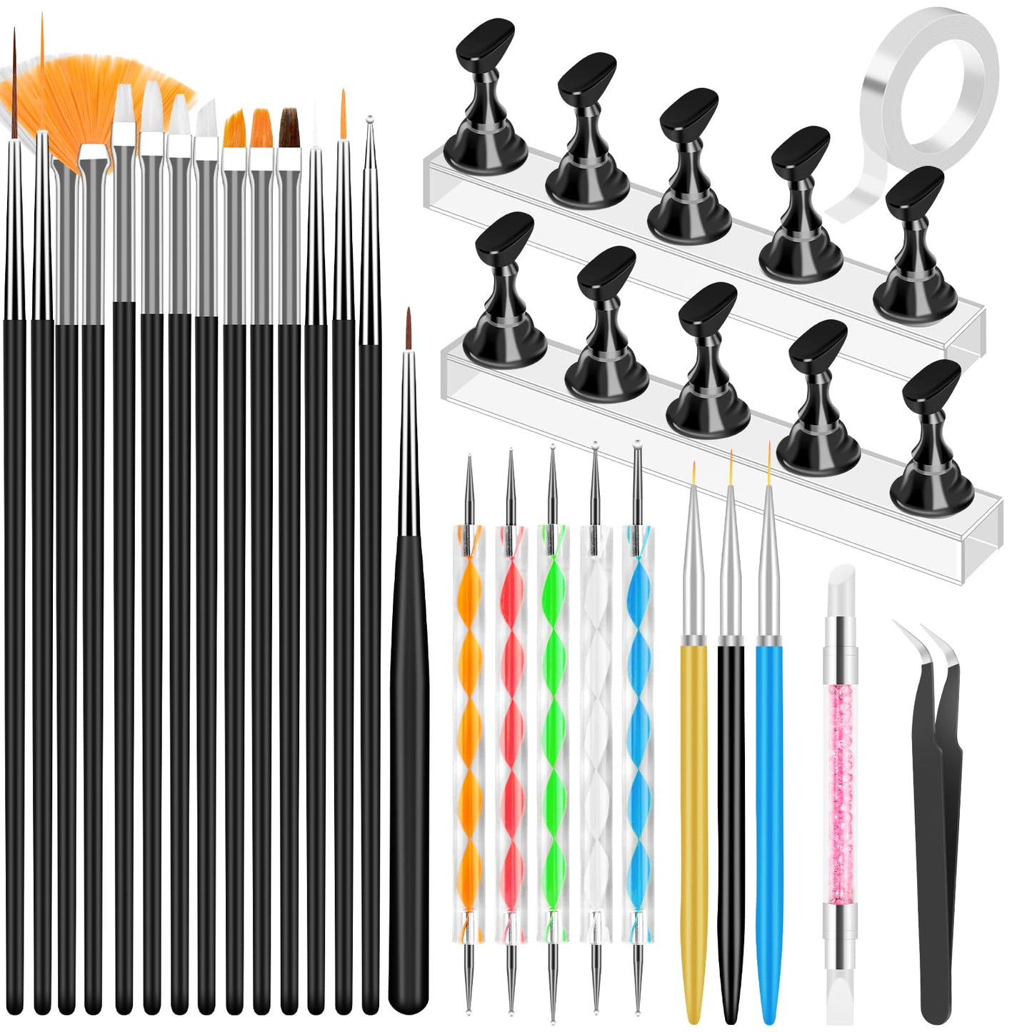 YOOVR Nail Art Tools Set, Nail Stand for Press on Holder for Painting Nails, Nail Art Brushes, Liner Brushes, Nail Dotting Tool, Must Haves Design Tools Supplies Kit for Nail Tech & Beginners