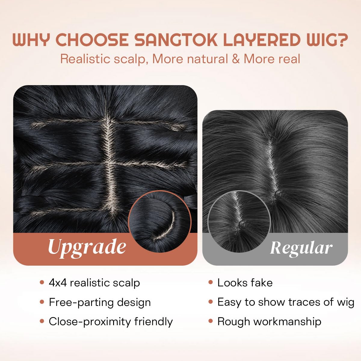 Layered Black Wig with Bangs - 26 Inch Long Synthetic Heat-Resistant Hair | Realistic Scalp Free Parting for Daily & Party Use