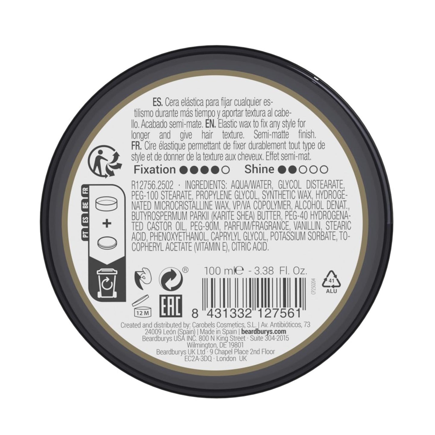 BY CAROBELS BEARDBURYS Barber Grade Spider Hair Styling Wax With Medium Hold & Natural Looking Finish, Hair Volume for Men, 3,5 Fl Oz, Unscented, 1 Ounce