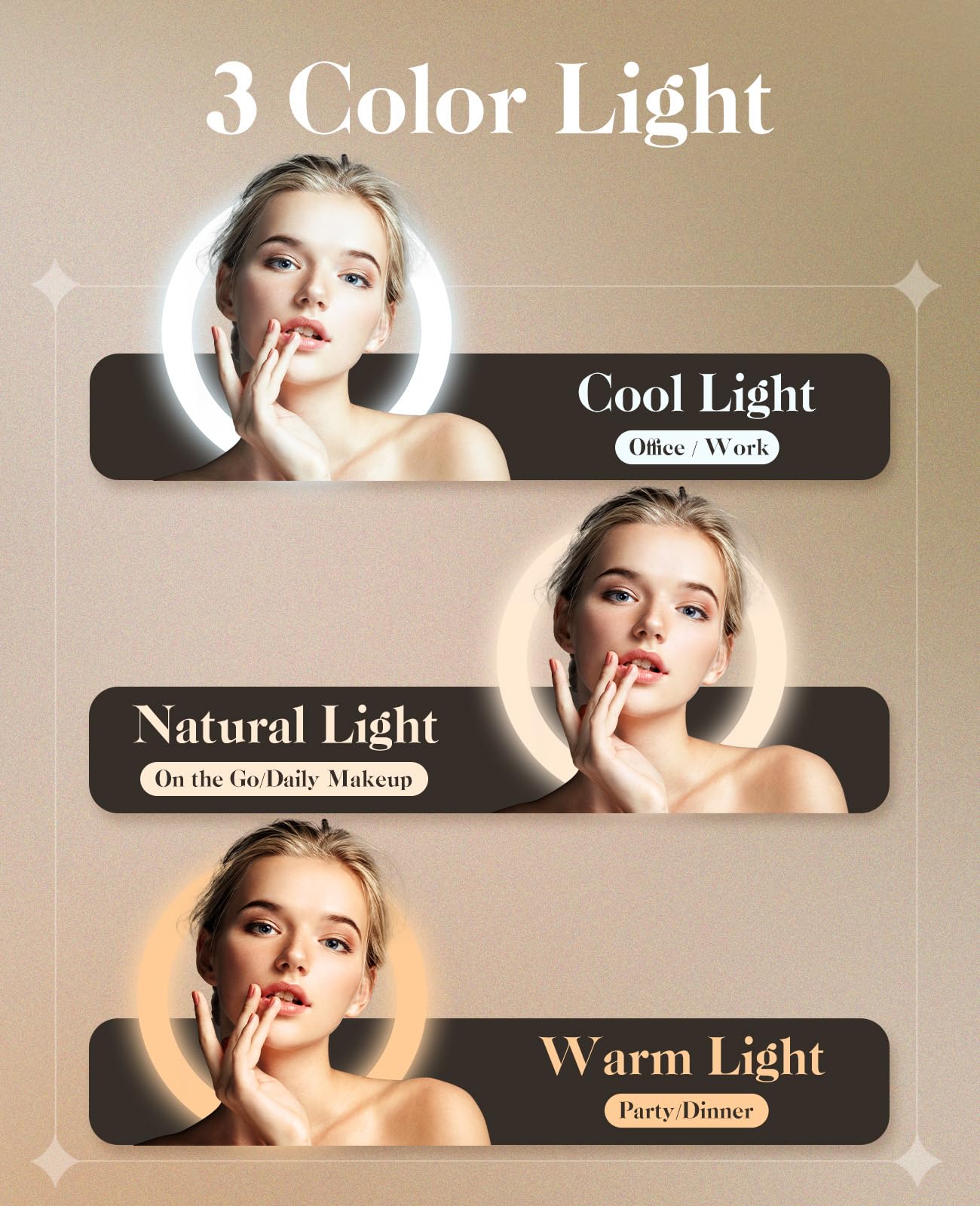 Jack & Rose Travel Mirror with Light, Travel Makeup Mirror with Magnification, Adjustable Height and Angle, Portable Folding Mirror