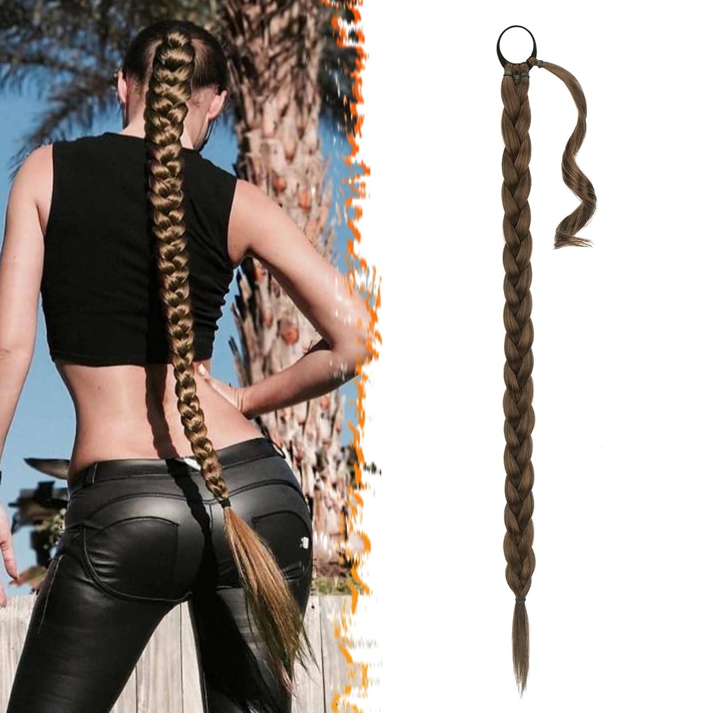 30 Inch Long Braided Ponytail Extension - Copper Red Wrap Around Hairpiece | Synthetic Hair for Women