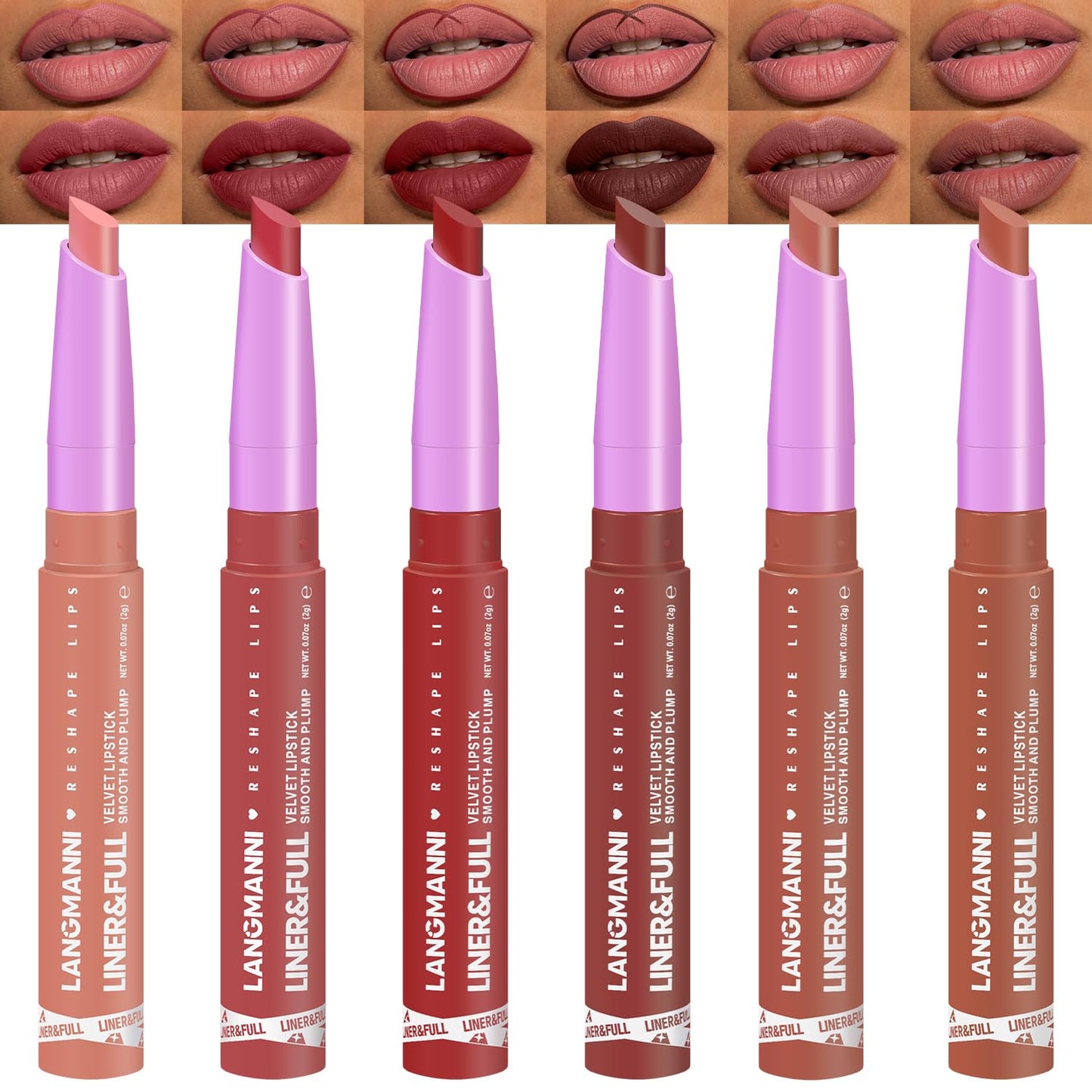 Langmanni Velvet Matte Lipstick Set - 8Pcs 2-in-1 Lip Liner & Full-Size Lipstick | Unique Teardrop Shape Gift for Women