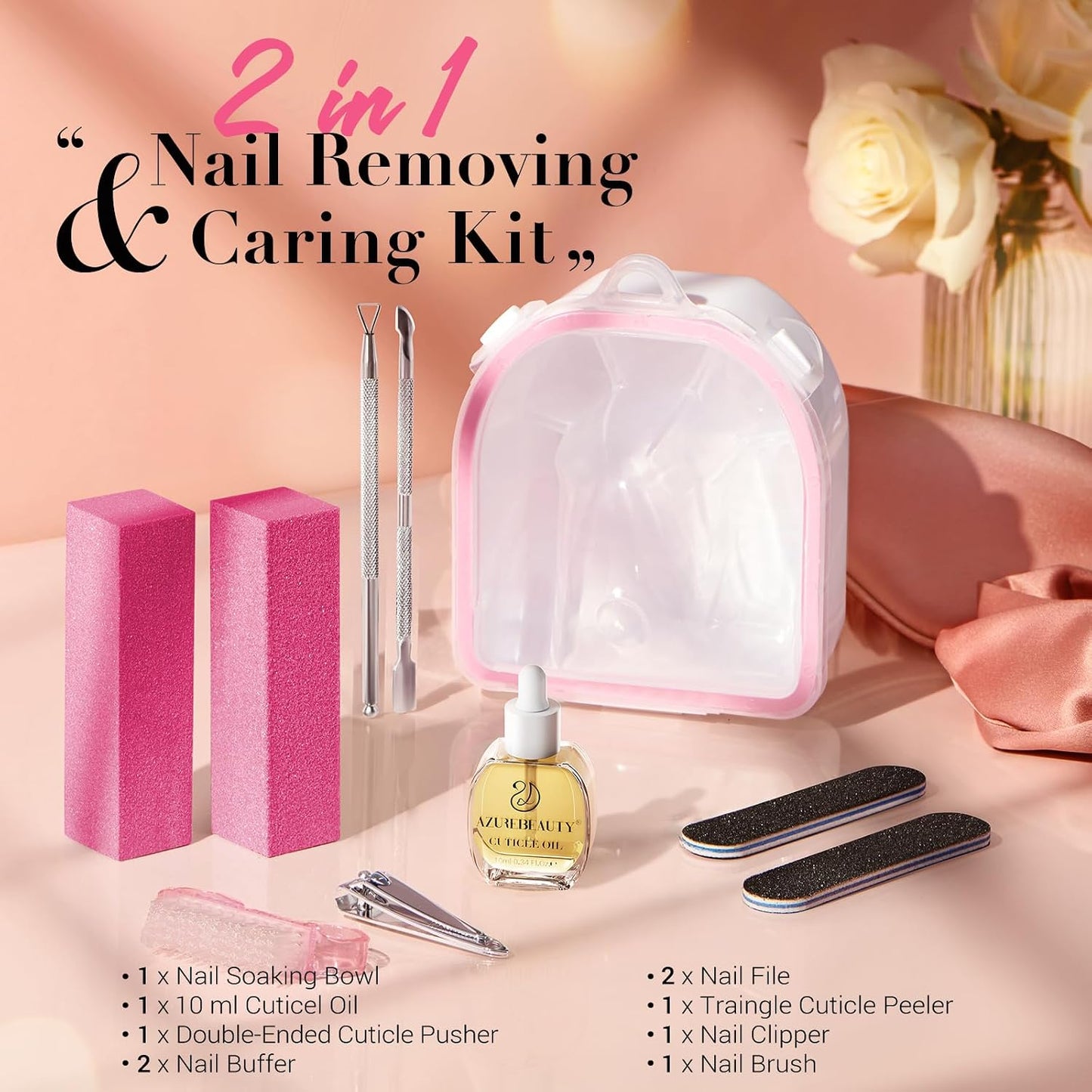 Nail Soaking Bowl for Gel Polish Removal - Complete Manicure Set with Cuticle Oil & Tools | 15ml