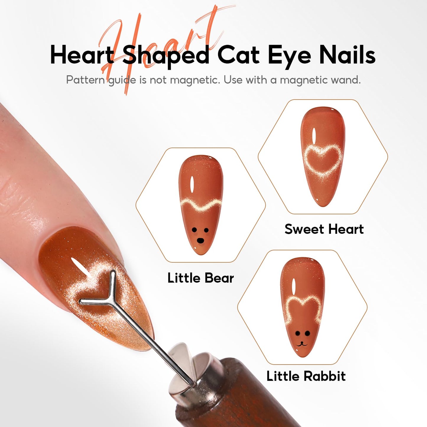Peacecolor Cat Eye Magnet Set, 10pcs Cateye Magnet for Nails Circle Heart Ring Square Round Multi Effect Nail Art Designs Dual Head 3 IN One Magnets Pen French Tip Cateye Gel Polish Nail Tools Kit