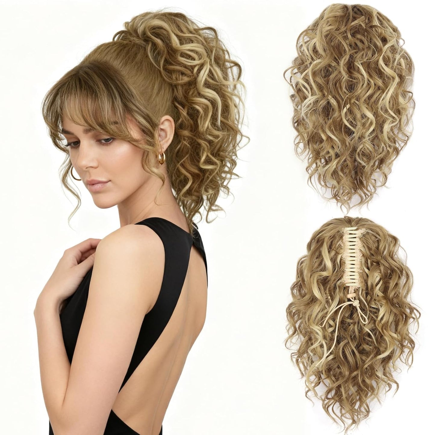 Claw Clip Ponytail Extension - 12 Inch Curly Synthetic Hair Extension | Chocolate Brown