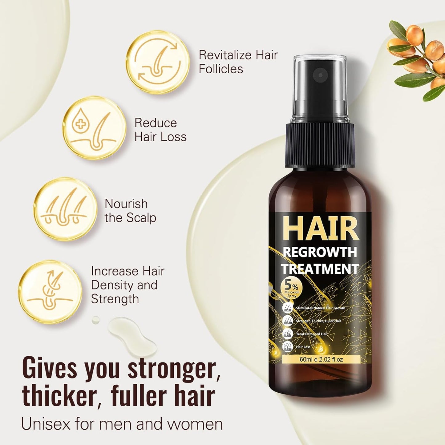 Minoxidil Hair Regrowth Spray for Men & Women - 5% Solution for Thinning Hair & Beard Care | Scalp Treatment