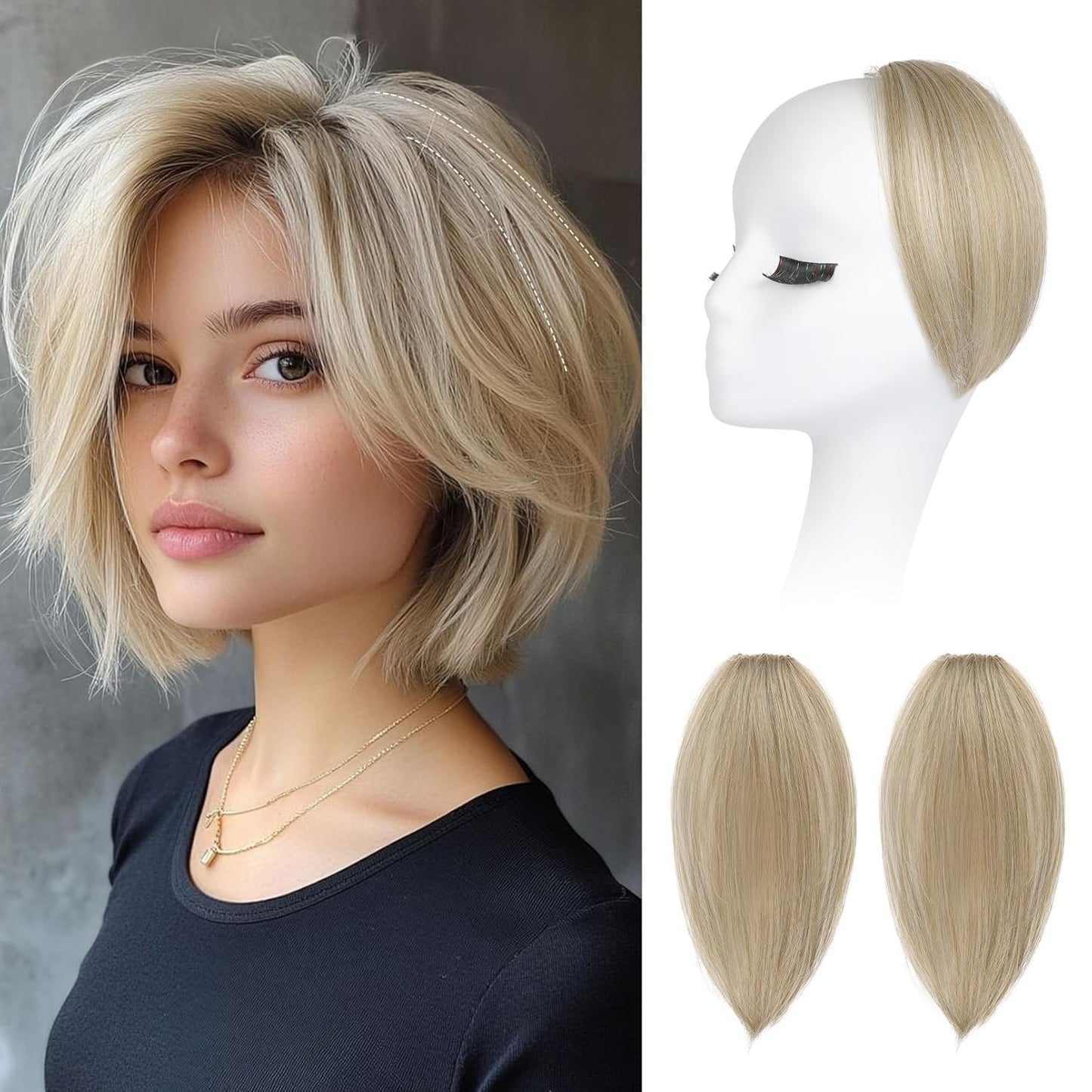 REECHO Clip In Hair Volumizer - Short Thick Hairpieces for Extra Volume | Light Brown with Blonde Highlights, 8 Inch (Pack of 2)