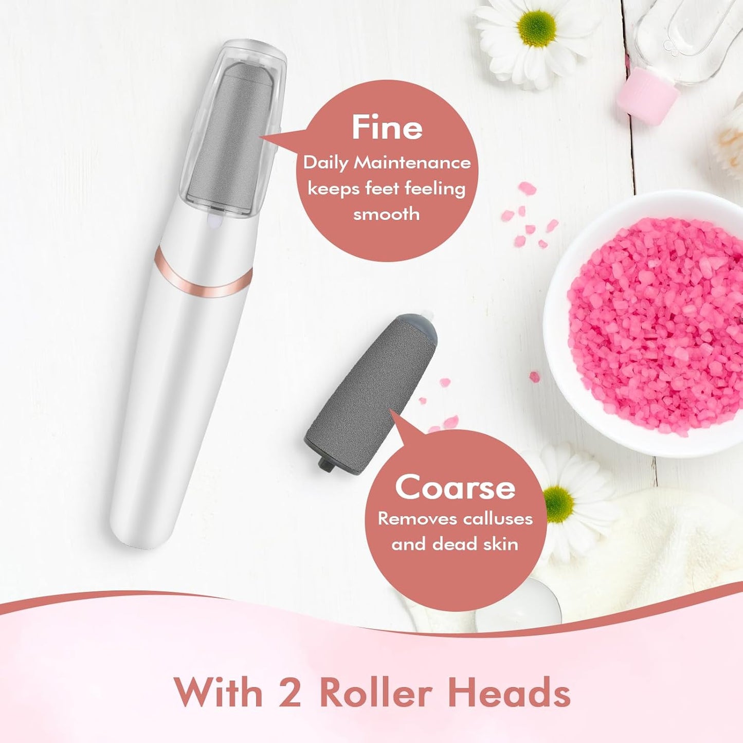 Electric Foot File - Professional Callus Remover with 2 Grinding Heads & Cleaning Brush | Ideal for Dry, Cracked Skin