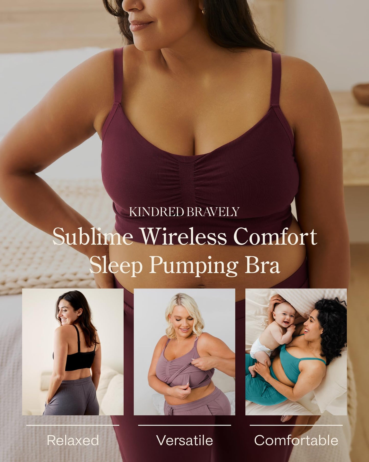 Kindred Bravely Sublime Sleep Pumping Bra Hands Free, Adjustable Pumping & Nursing Bra with EasyClip for All Breast Pumps (Oatmeal Heather, Large Busty)