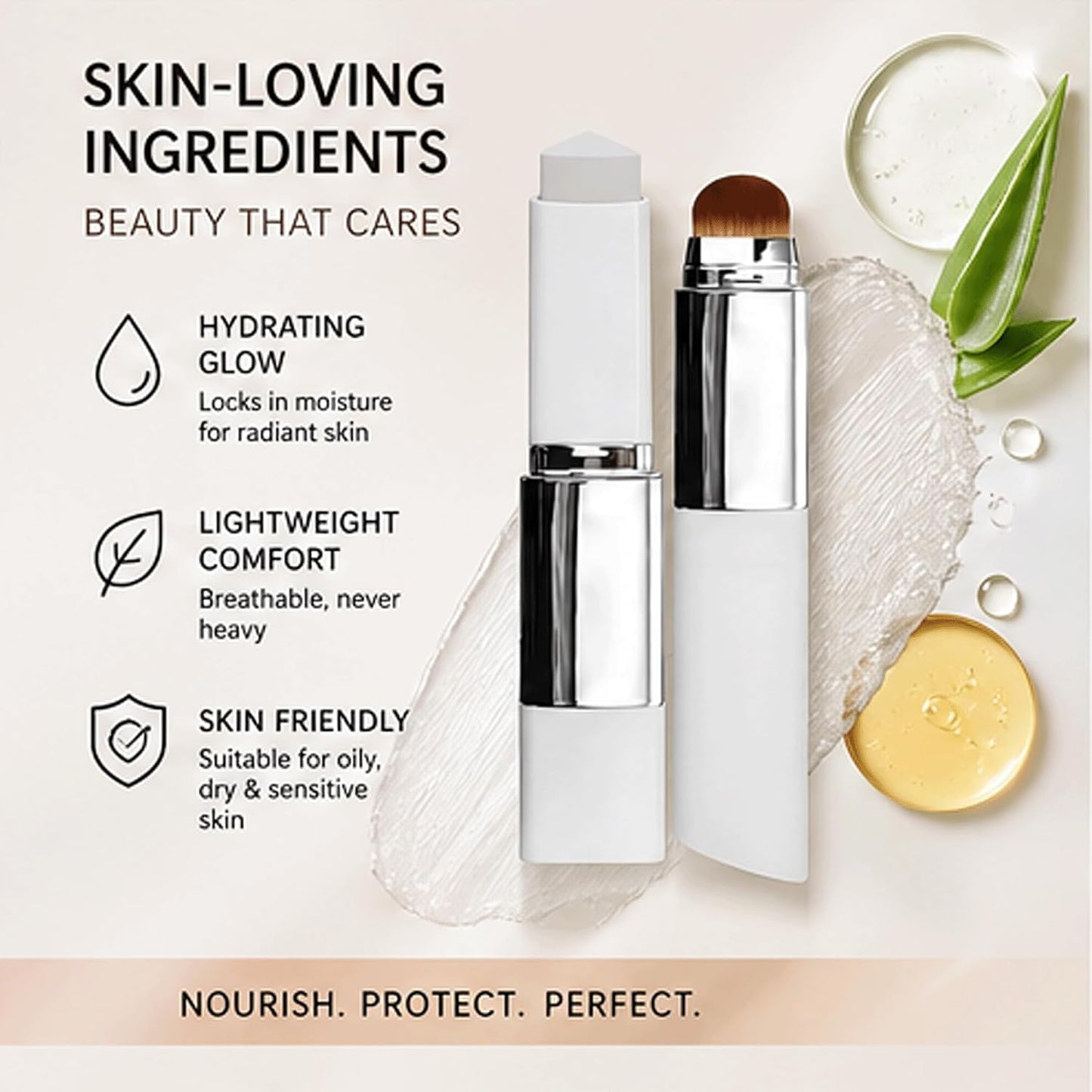 Korean Color Changing Foundation Stick - 2-in-1 Concealer & Foundation Duo | Natural Dewy Finish, Dual-Ended with Brush