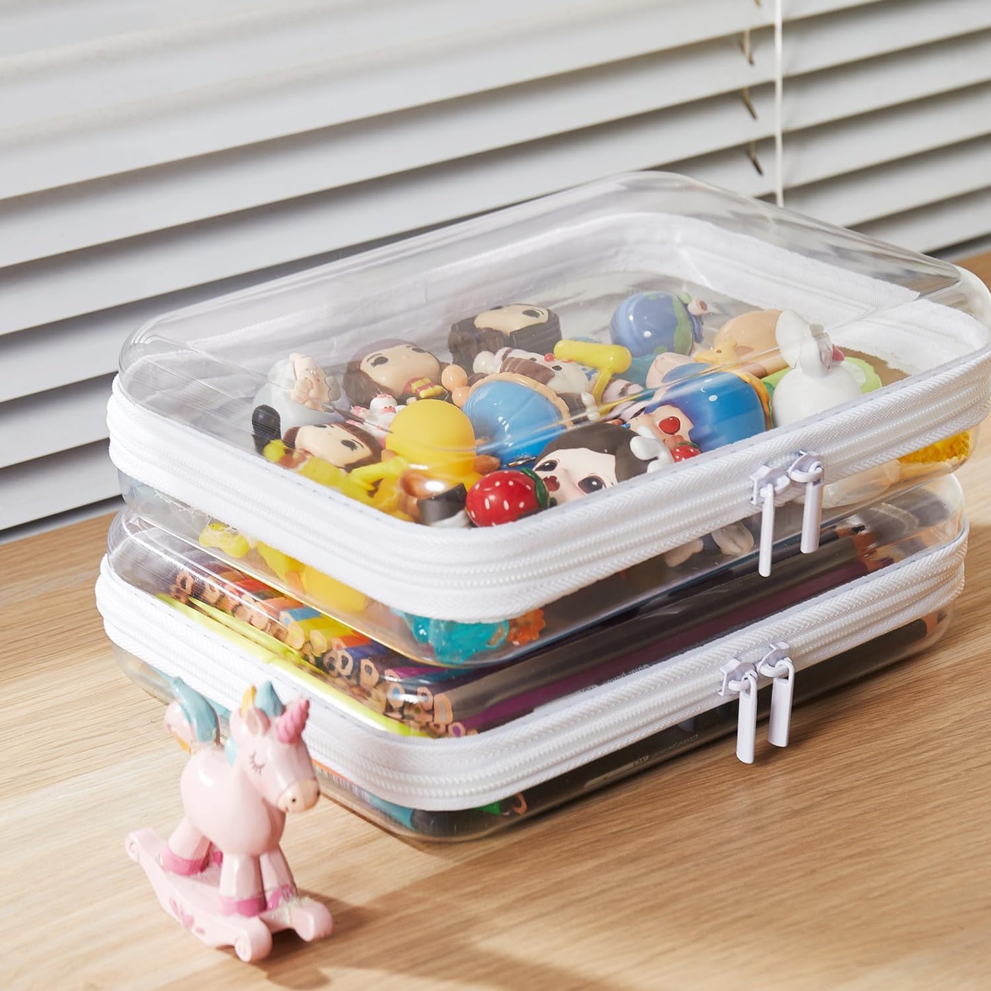 Clear Hard Shell Zipper Cosmetic Bag Set - Portable Organizing Pouches for Diapers & Toys | 2PCS Storage Bins