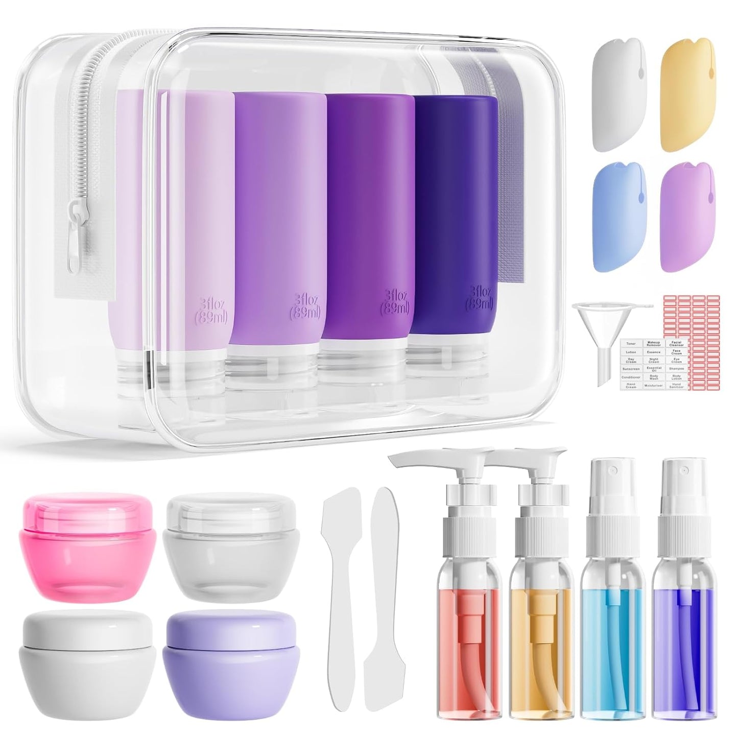 Travel Bottles for Toiletries - 21 Pack Leak-Proof TSA Compliant Silicone Containers | BPA Free, Gray Toiletry Bag Included