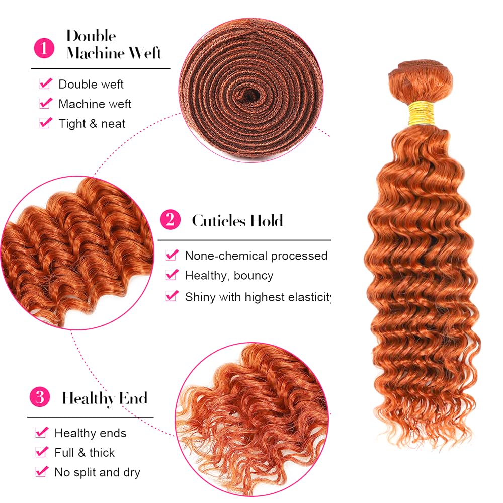 Ginger Bundles Human Hair #350 Bundles Orange Body Wave Bundle 12 14 16 inch #350 Body Wave Human Hair Bundle