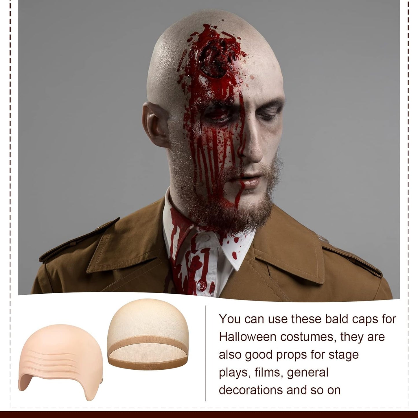 Latex Bald Cap Set - 2 Pieces with Nylon Wig Caps for Halloween Cosplay | Adult Size