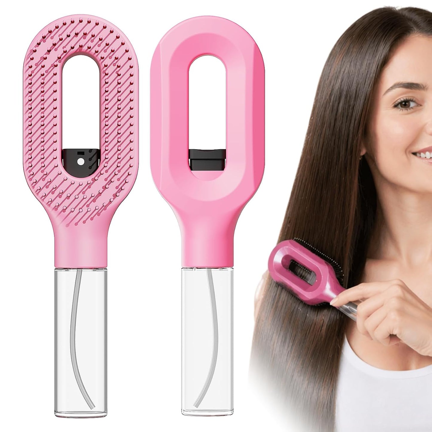 Professional Black Hair Brush with Water Spray - Fine Mist Detangling Tool for Thick Curly Hair | Wet & Dry Styling