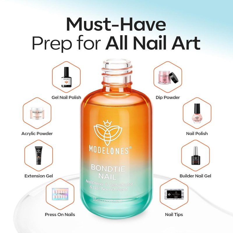 Modelones Nail Dehydrator & Primer - 3-in-One Vitamin A, E & Keratin Prep for Acrylic & Gel Nails