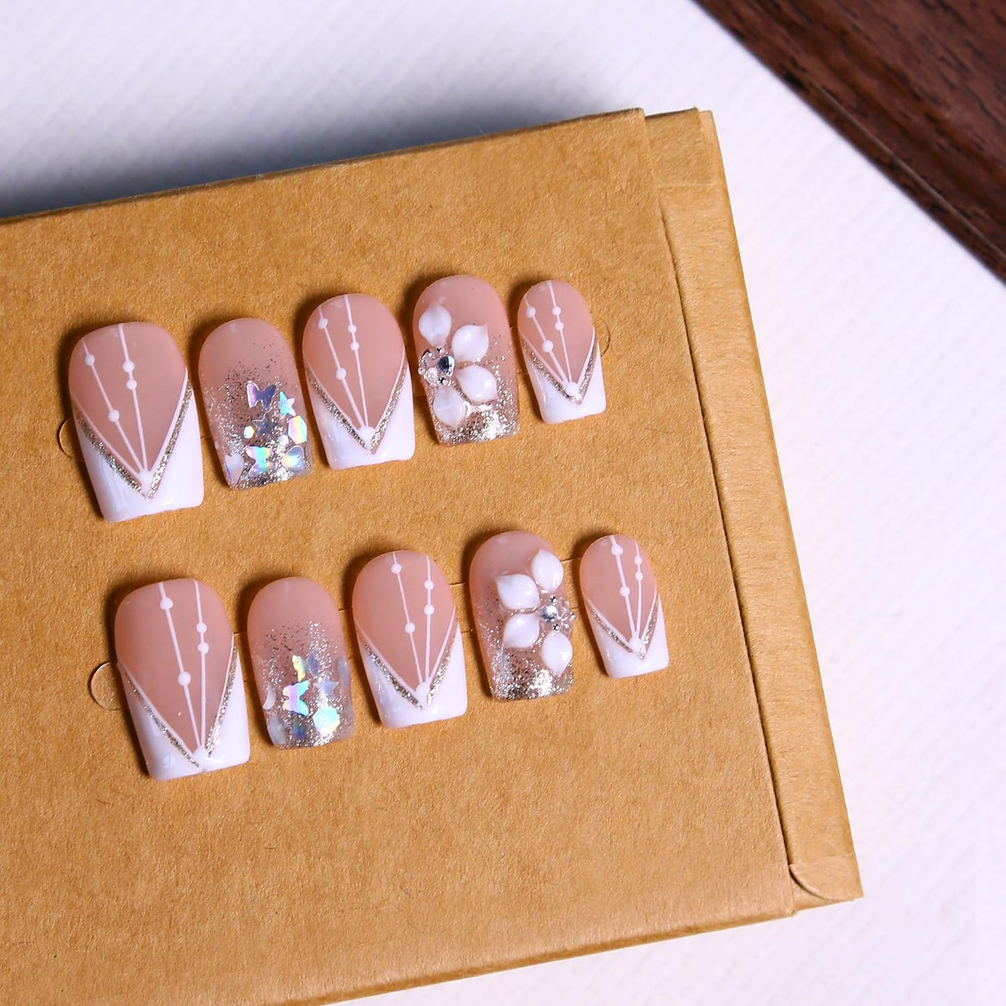 Press On Almond Nails - Handmade 3D Design, Thick Acrylic Gel | Reusable DIY Artificial Nails for Women (10 Pieces)