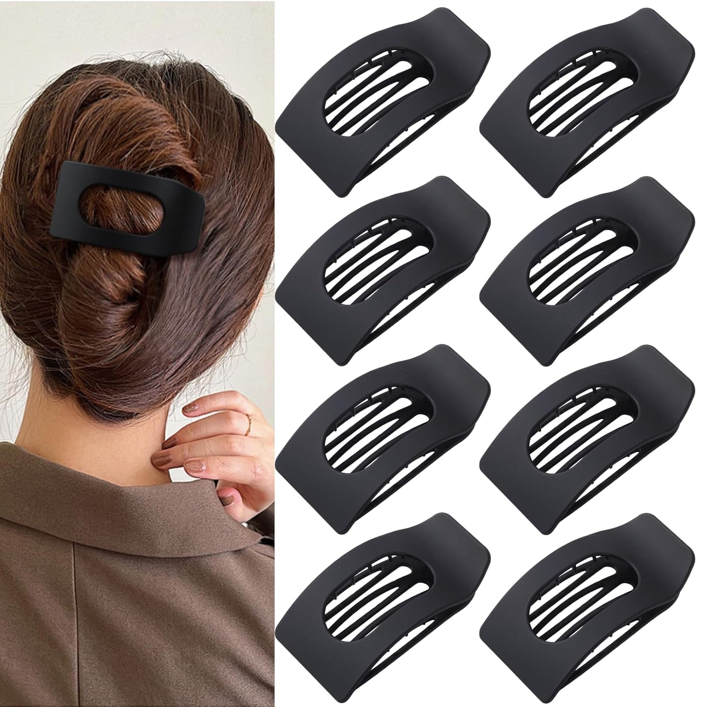 Flat Hair Clips for Women - 8 Pack Large Matte Rectangle No-Slip Claw Clips | Strong Hold for Thick & Thin Hair