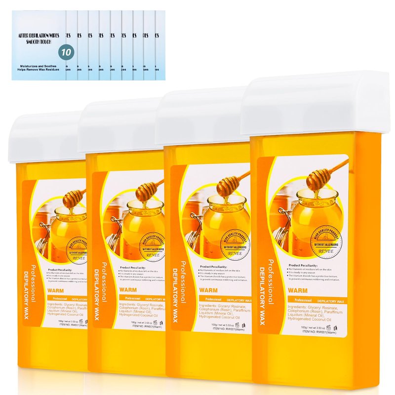 Roll on Wax Refill: 4 Honey Wax Roller Refill - At-Home Hair Removal Cartridge for Body Legs Arms (100g/3.53oz, 4 Pack)
