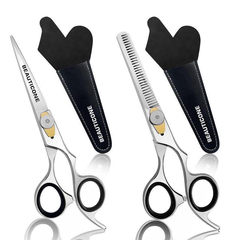 Hair Cutting & Thinning Scissors Set, Professional 6.5" Barber Shears for Haircut Men/Women, Beard & Mustache Trimming Stainless Steel Hairdressing Scissors, Adjustable Screw