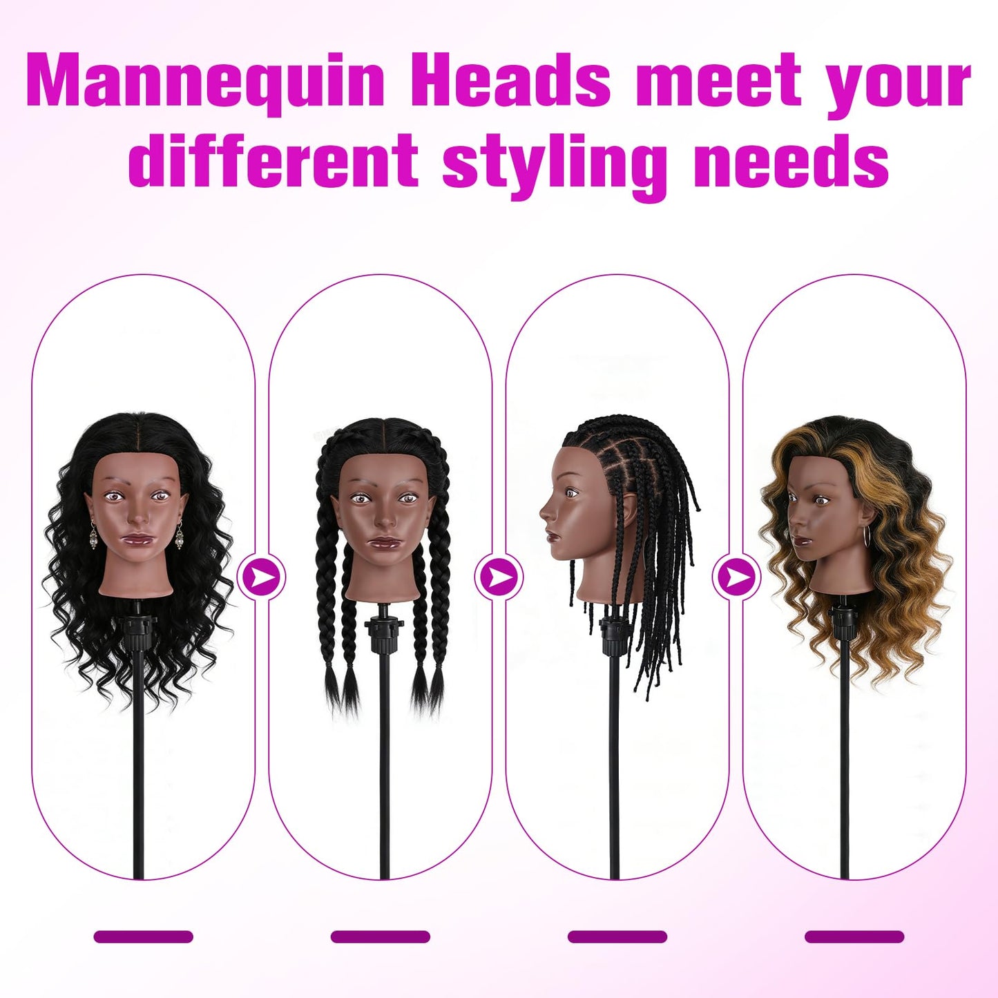 100% Real Hair Mannequin Head,22''Human Hair Mannequin Cosmetology Manikin Doll Head Hair Styling Hairdressing Practice Training Head with Clamp Holder and Tools（Black）