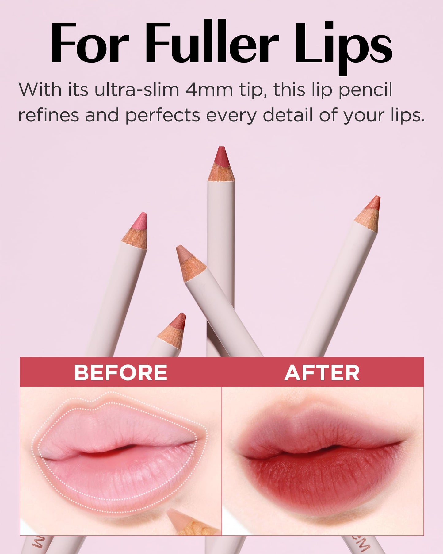 THESAEM Cover Perfection Lip Pencil - 01 Near Skin Beige - Slim 4mm Lip Liner for Overlip Correction - Korean Makeup Lip Contouring Pencil Easy Blending Formula, 0.04oz