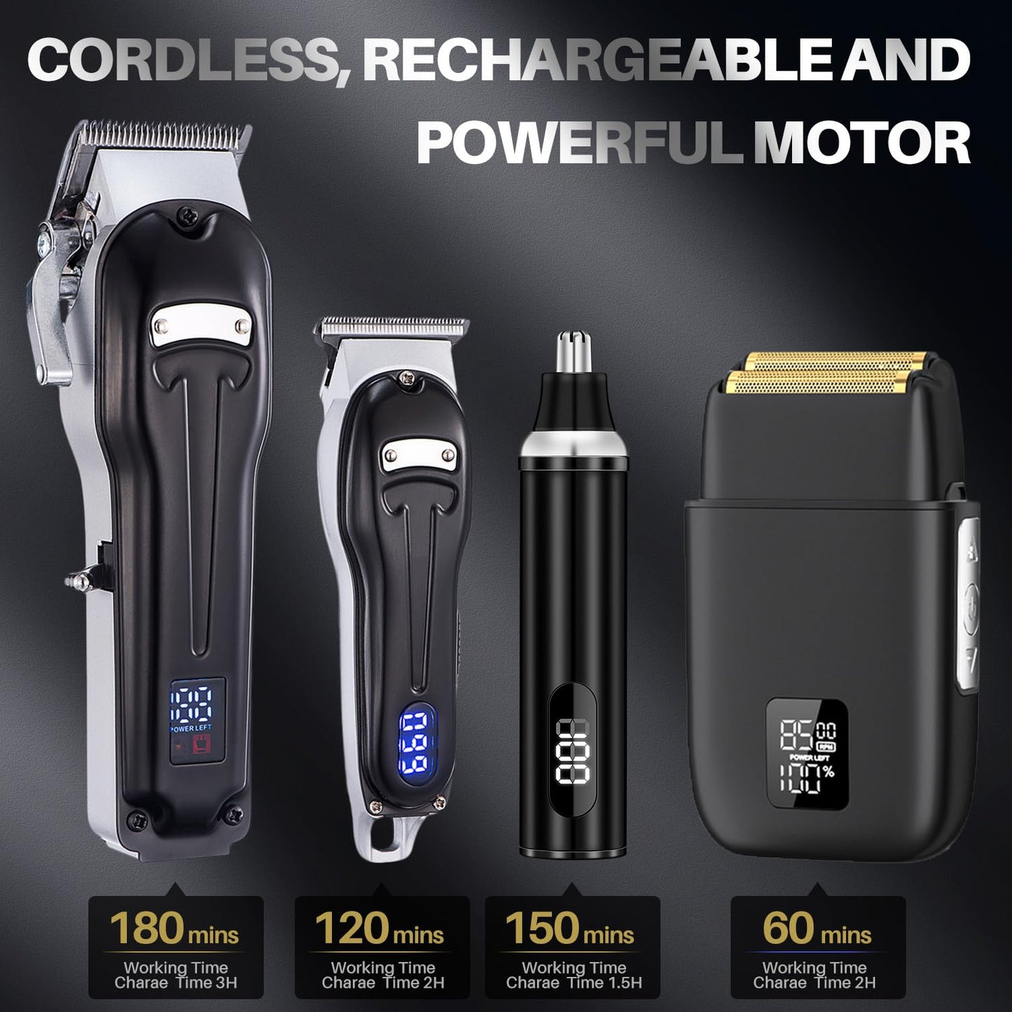Roziapro Professional Hair Clippers for Men Zero Gapped T-Blade Trimmer Cordless Nose Hair Trimmer Electric Foil Shaver Rechargeable Hair Grooming Set with LED Display (Black)