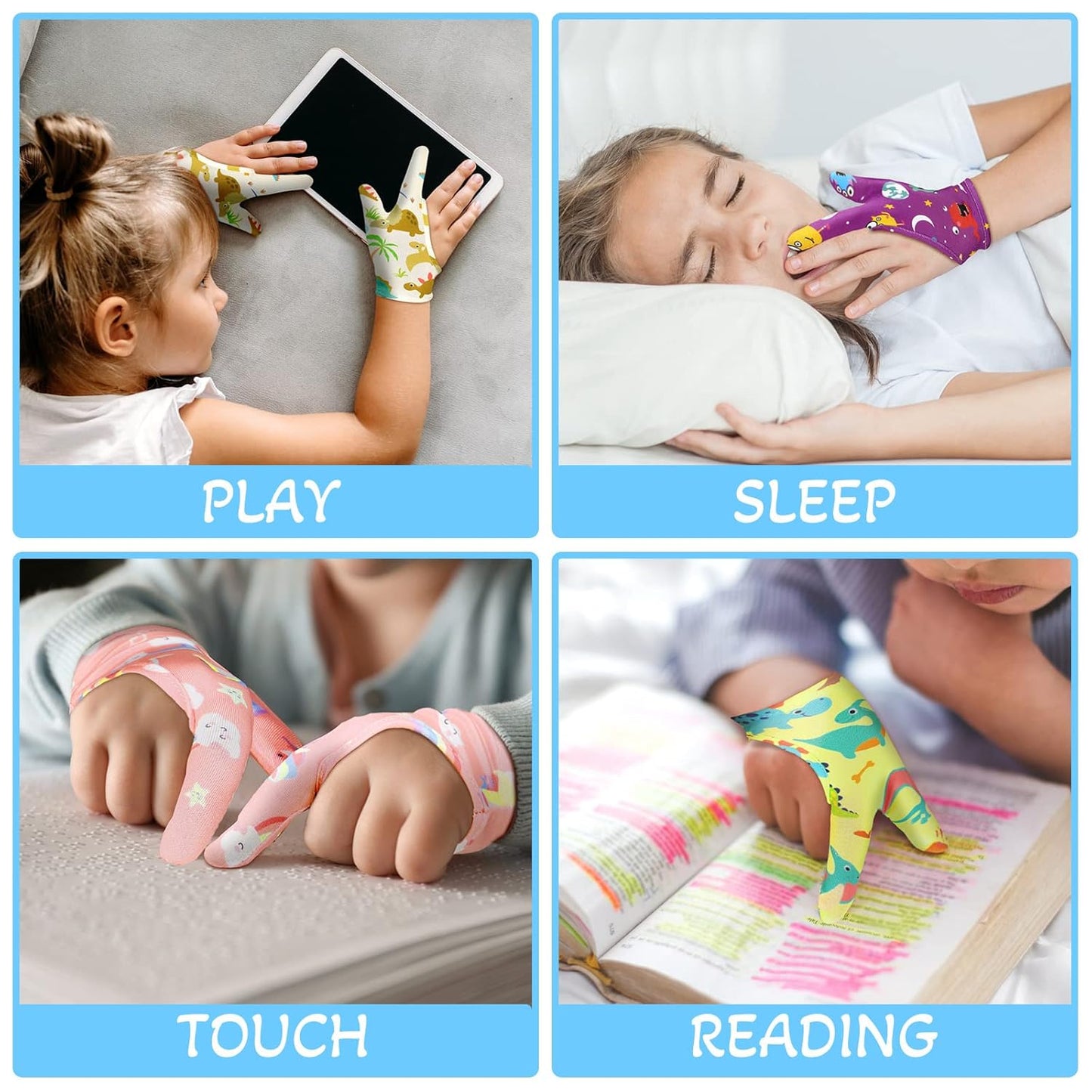 Thumb Sucking Stopper Gloves for Kids - 16 Pcs Chewy Thumb Guards | Breathable & Cute Designs (Ages 8-12)