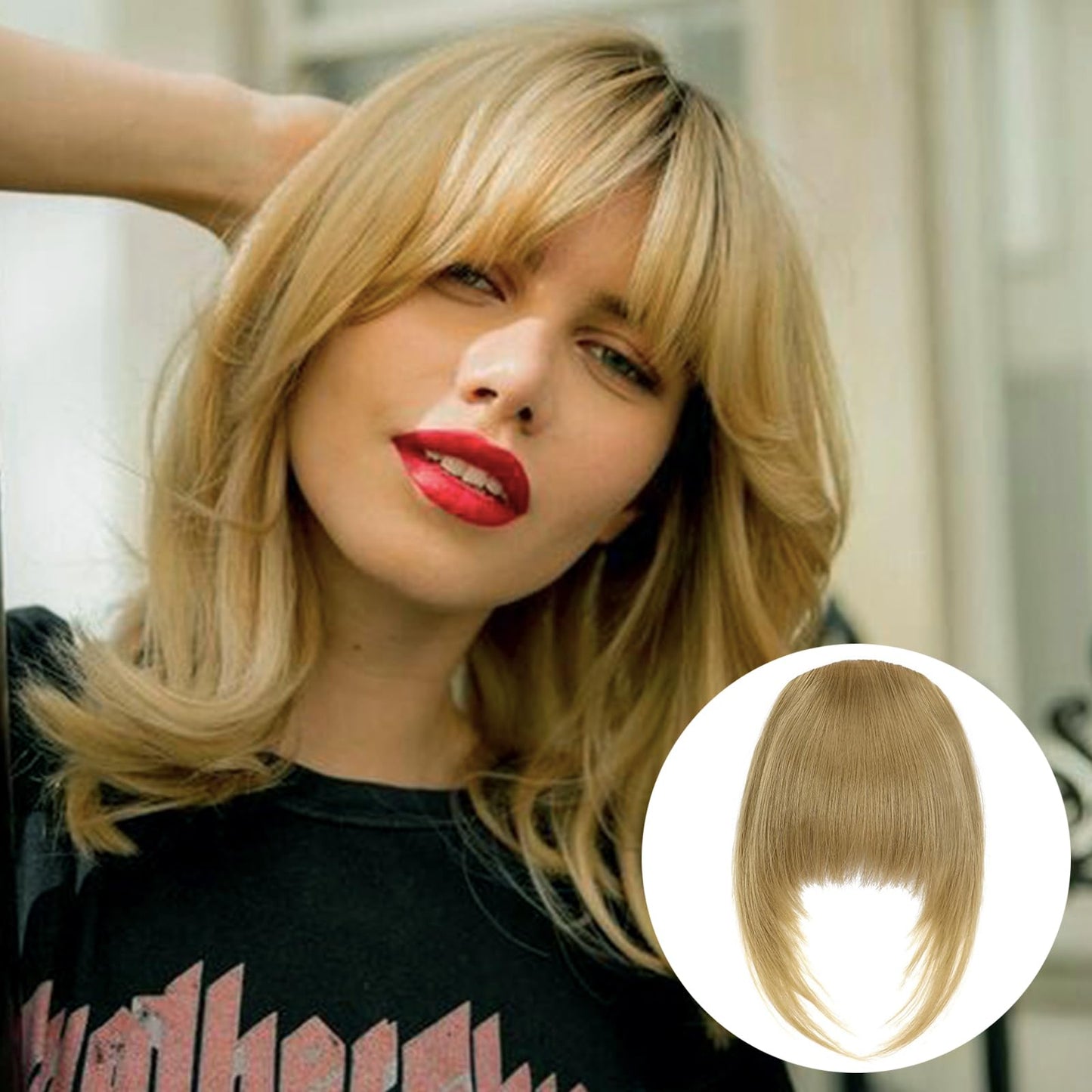 VAVANGA French Clip in Bangs, Ash Blonde Long Wispy Bangs Hair Clip with Temple Full Fringe Curtain Bangs Hair Clip Hair Piece Thick Fake Bangs Clip in Hair Extensions for Women(#24-Ash Blonde)
