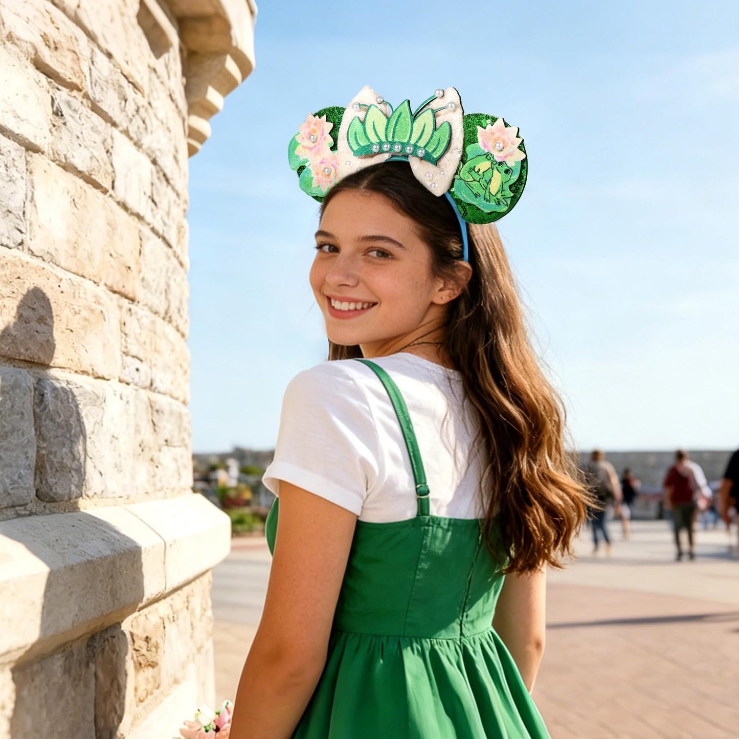 CANMIL Mouse Ears Headband, Sparkle Princess Bow Headband for Women Girls, Sequin Party Hair Accessories (Frog)