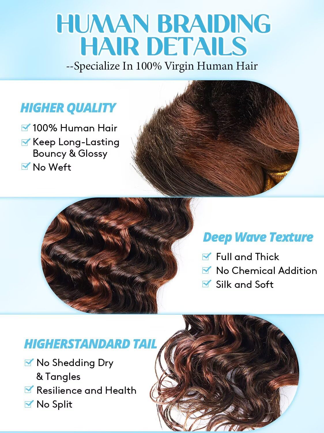 Unprocessed Human Hair for Braiding - #4/30 Brown & Auburn Highlights | 24 Inch, 100g, 2 Bundles