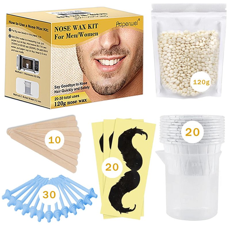 Auperwel Nose Wax Kit - 120g Wax, 30 Applicators for Quick & Painless Nose Hair Removal, Long Lasting, Perfect for Men and Women, 20-30 Uses - Blue
