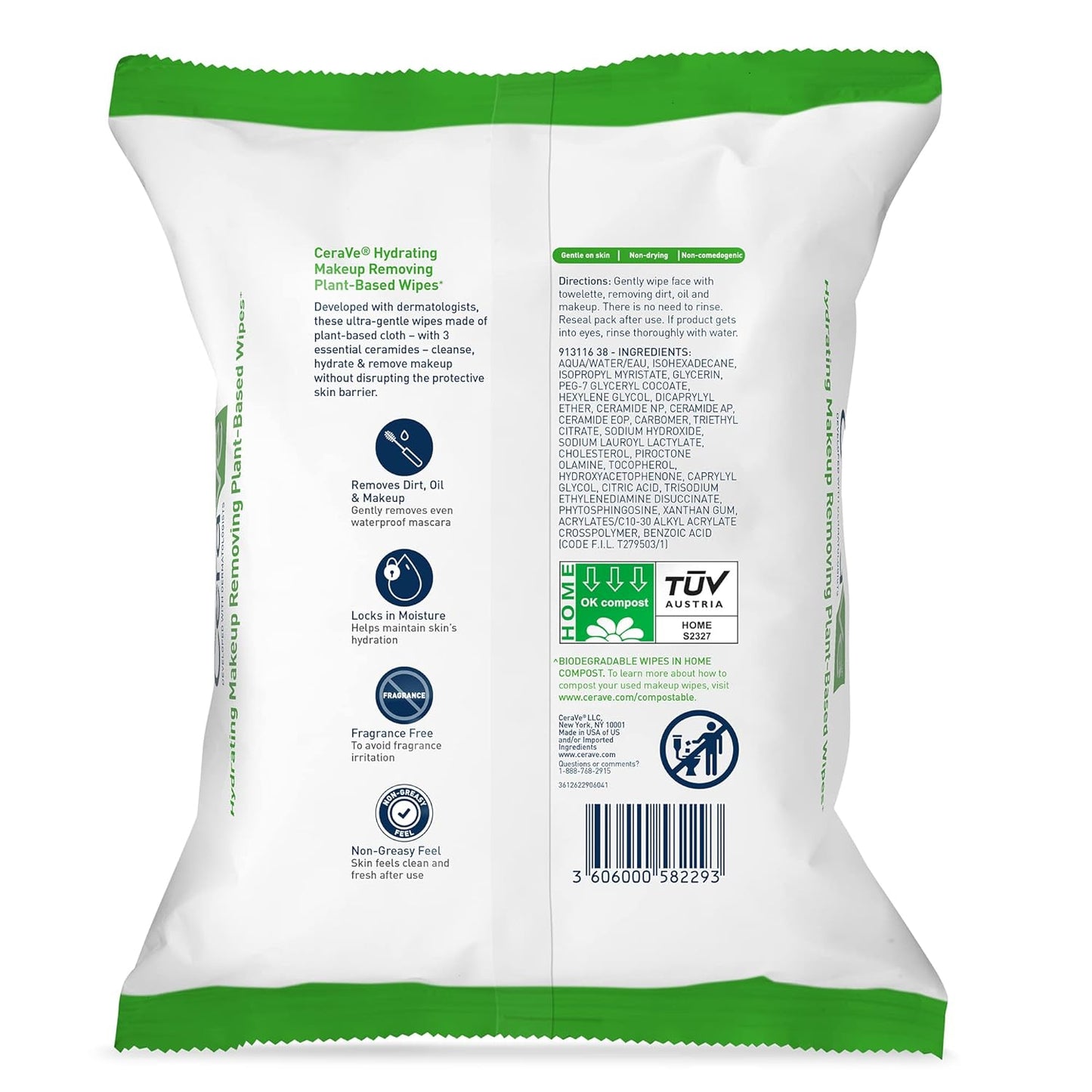 CeraVe Makeup Remover Wipes - Biodegradable Face Wipes for Sensitive Skin | 25ct, Fragrance-Free, Travel Essentials