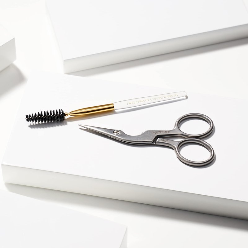 Tweezerman Stainless Steel Eyebrow Shaping Scissors & Brush - Eyebrow Trimming Set for Women and Men